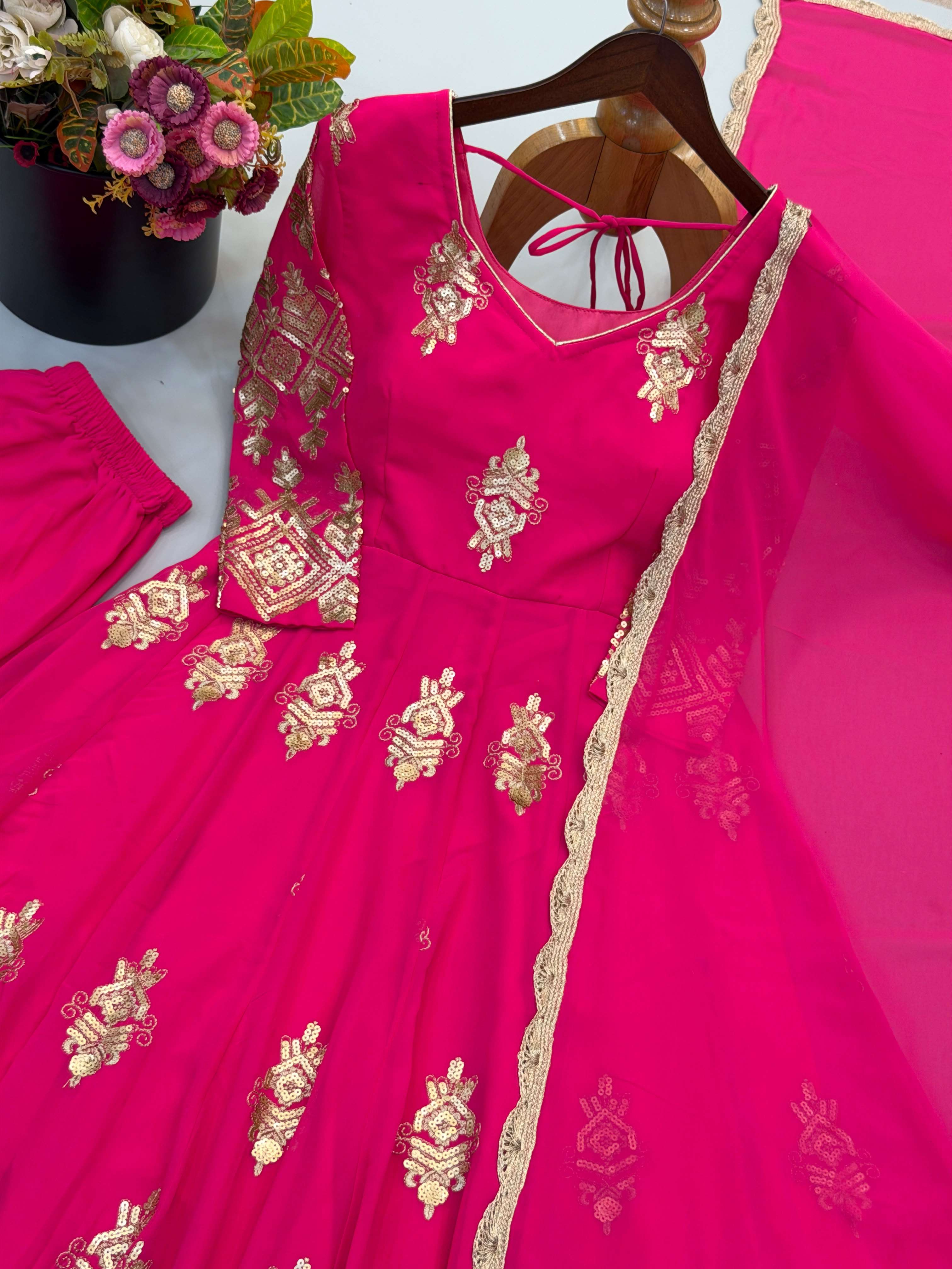 SSR 552 GEORGETTE HEAVY SEQUENCE EMBROIDERED DESIGNER WORK GOWN DRESS