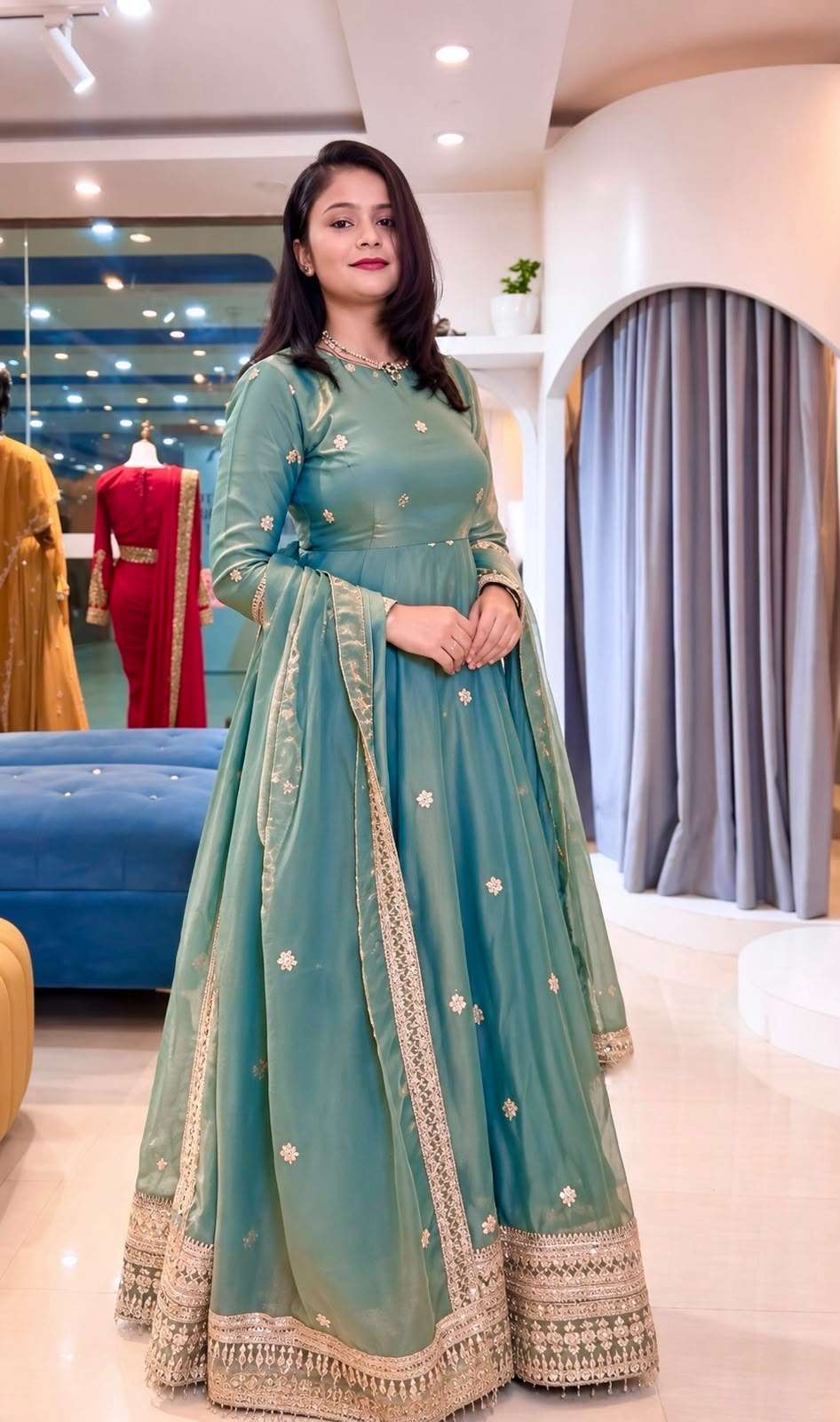SSR 553 SILK HEAVY SEQUENCE EMBROIDERY DESIGNER WORK ANARKALI GOWN BOTTOM AND DUPATTA SET 
