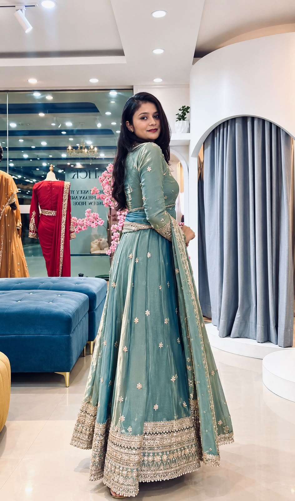 SSR 553 SILK HEAVY SEQUENCE EMBROIDERY DESIGNER WORK ANARKALI GOWN BOTTOM AND DUPATTA SET 