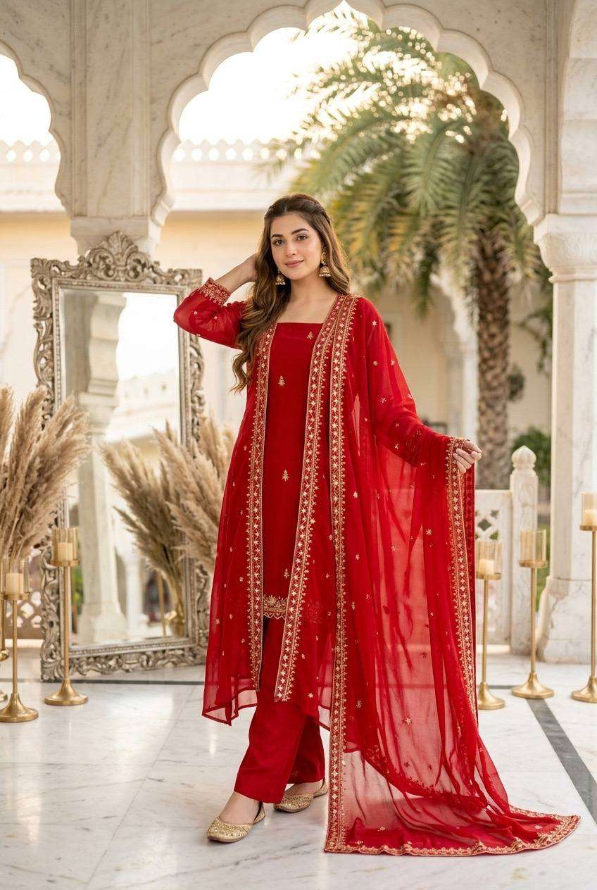 ST 254 GEORGETTE SEQUENCE EMBROIDERY DESIGNER WORK FESTIVE WEAR LADIES SUIT