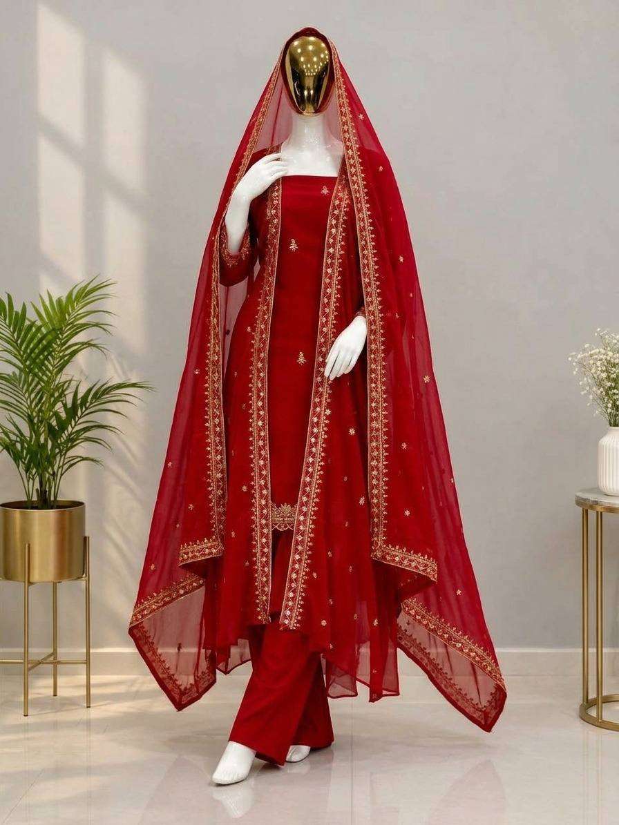 ST 254 GEORGETTE SEQUENCE EMBROIDERY DESIGNER WORK FESTIVE WEAR LADIES SUIT