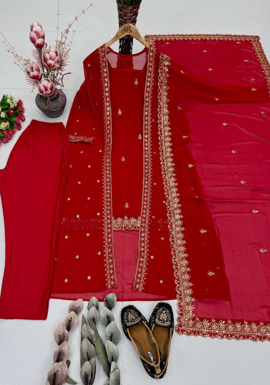 ST 254 GEORGETTE SEQUENCE EMBROIDERY DESIGNER WORK FESTIVE WEAR LADIES SUIT