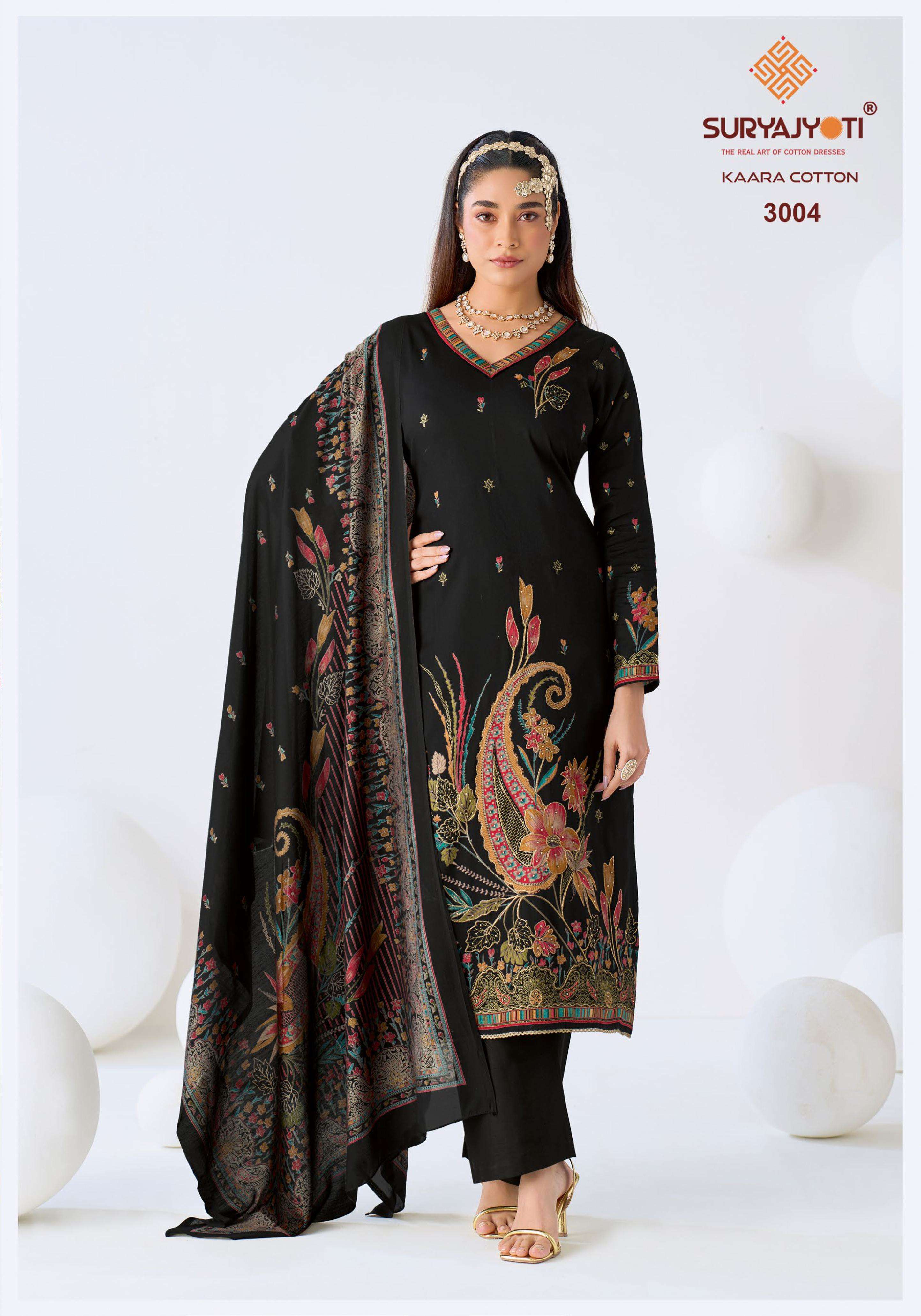 SURYAJYOTI KAARA COTTON VOL 3 JAM SATIN PRINT WITH FANCY WORK SUIT