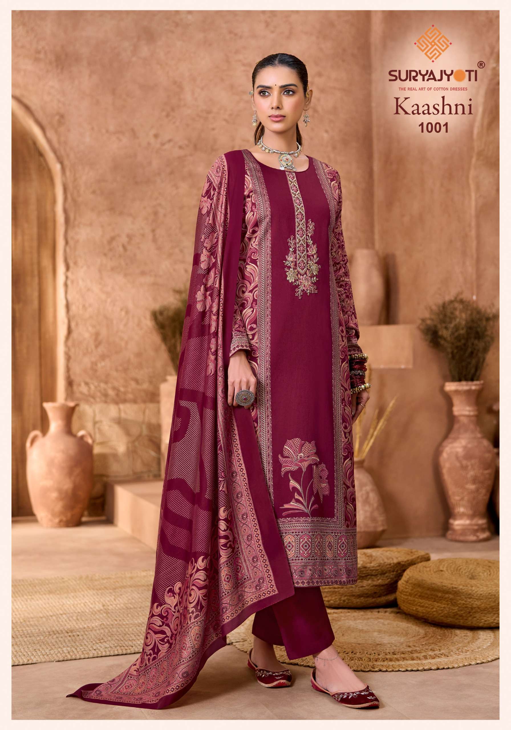 SURYAJYOTI KAASHNI VOL 1 JAM SATIN PRINT WITH FANCY WORK SUIT 