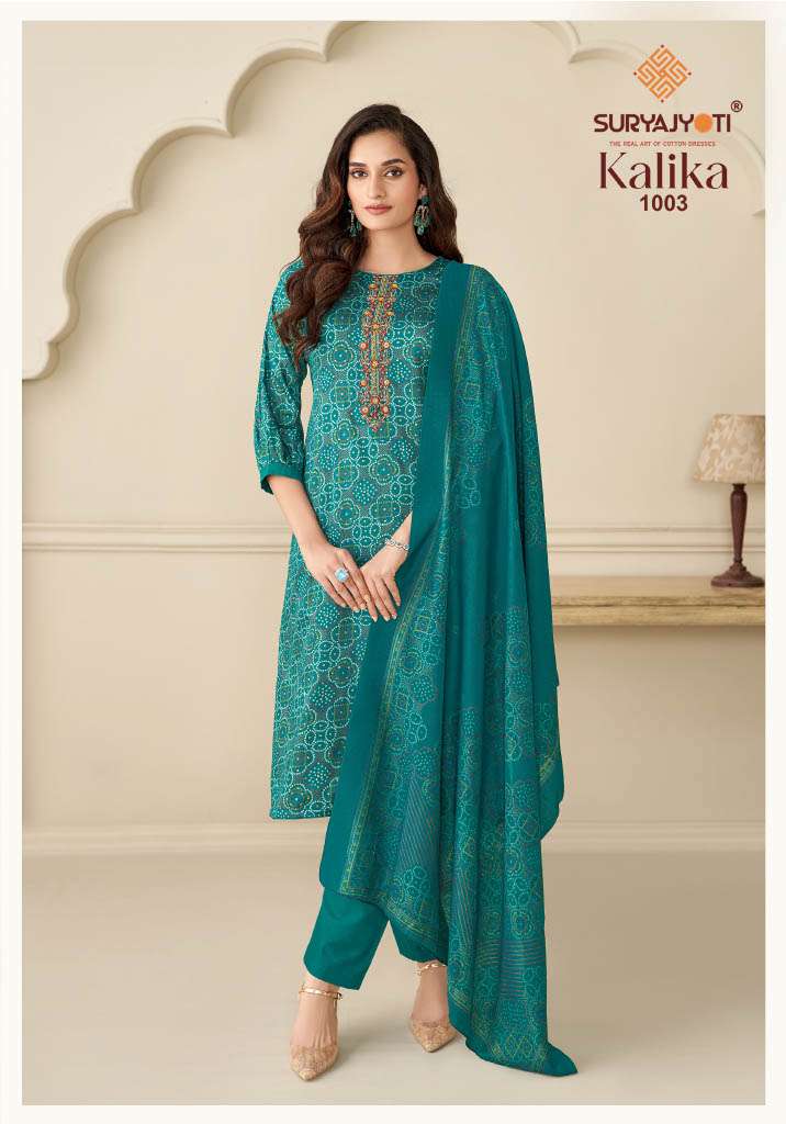 SURYAJYOTI KALIKA VOL 1 JAM SATIN FANCY PRINT WITH WORK SUIT