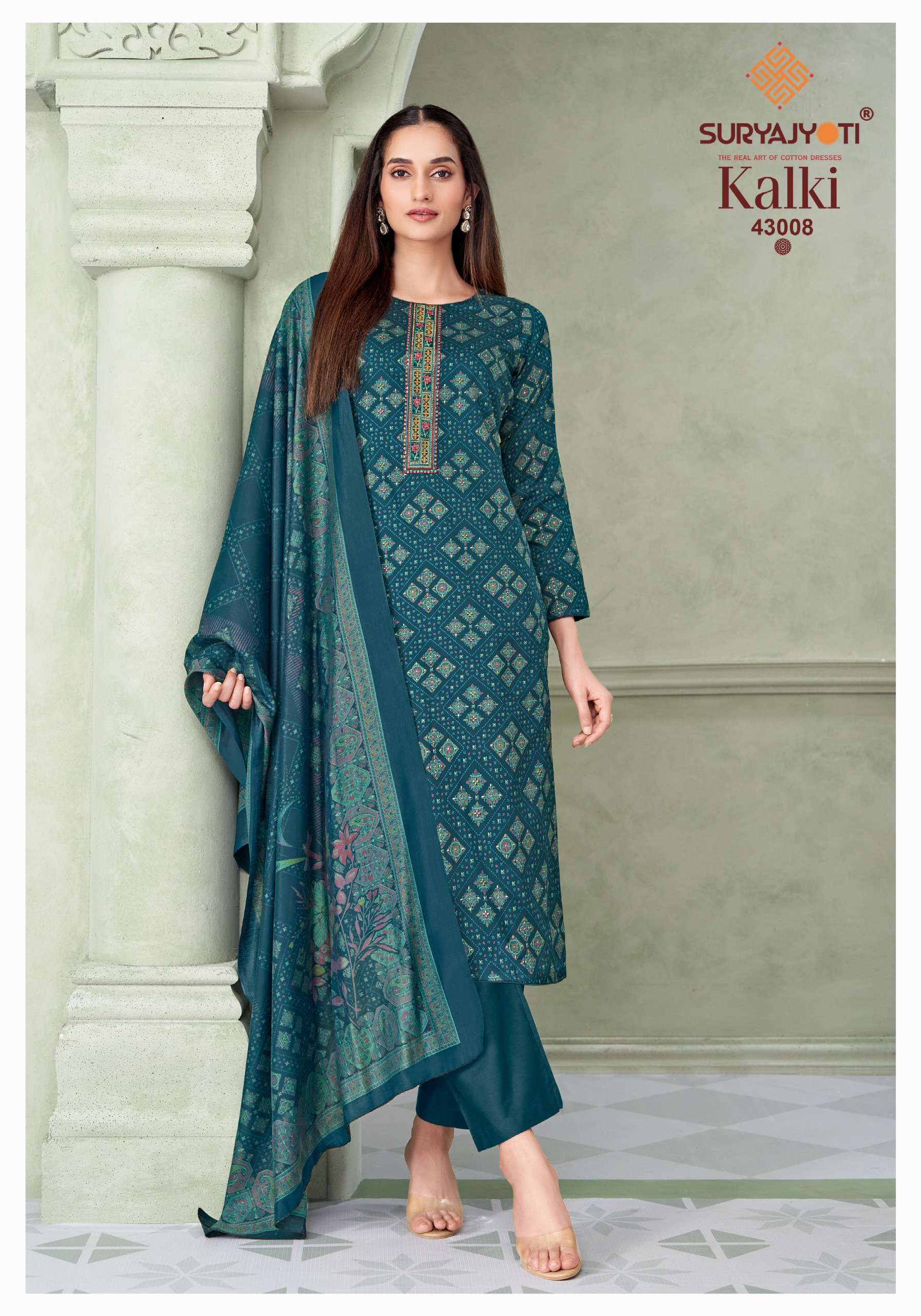 SURYAJYOTI KALKI VOL 43 JAM SATIN  PRINT WITH EMBROIDERY WORK SUIT