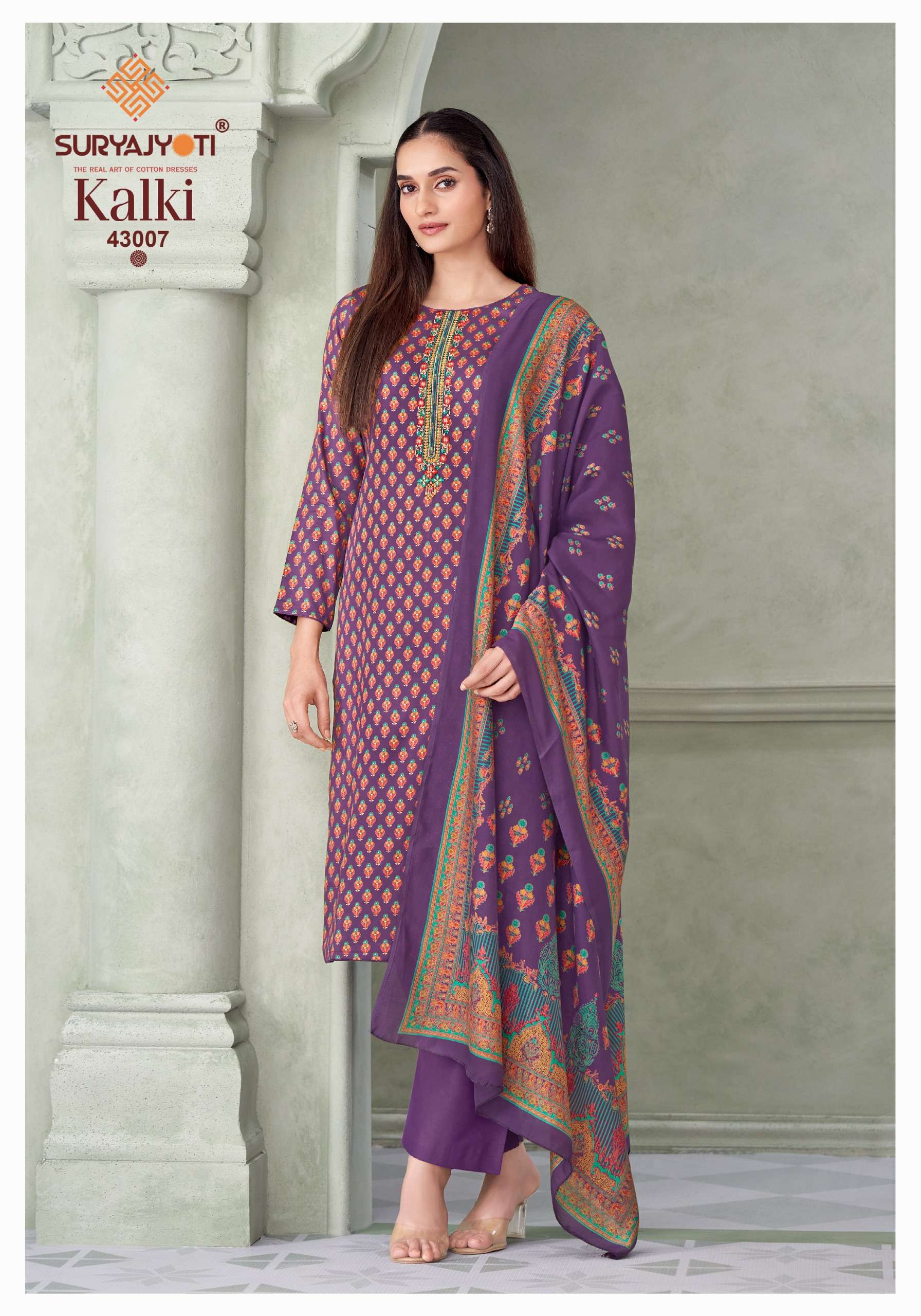 SURYAJYOTI KALKI VOL 43 JAM SATIN  PRINT WITH EMBROIDERY WORK SUIT