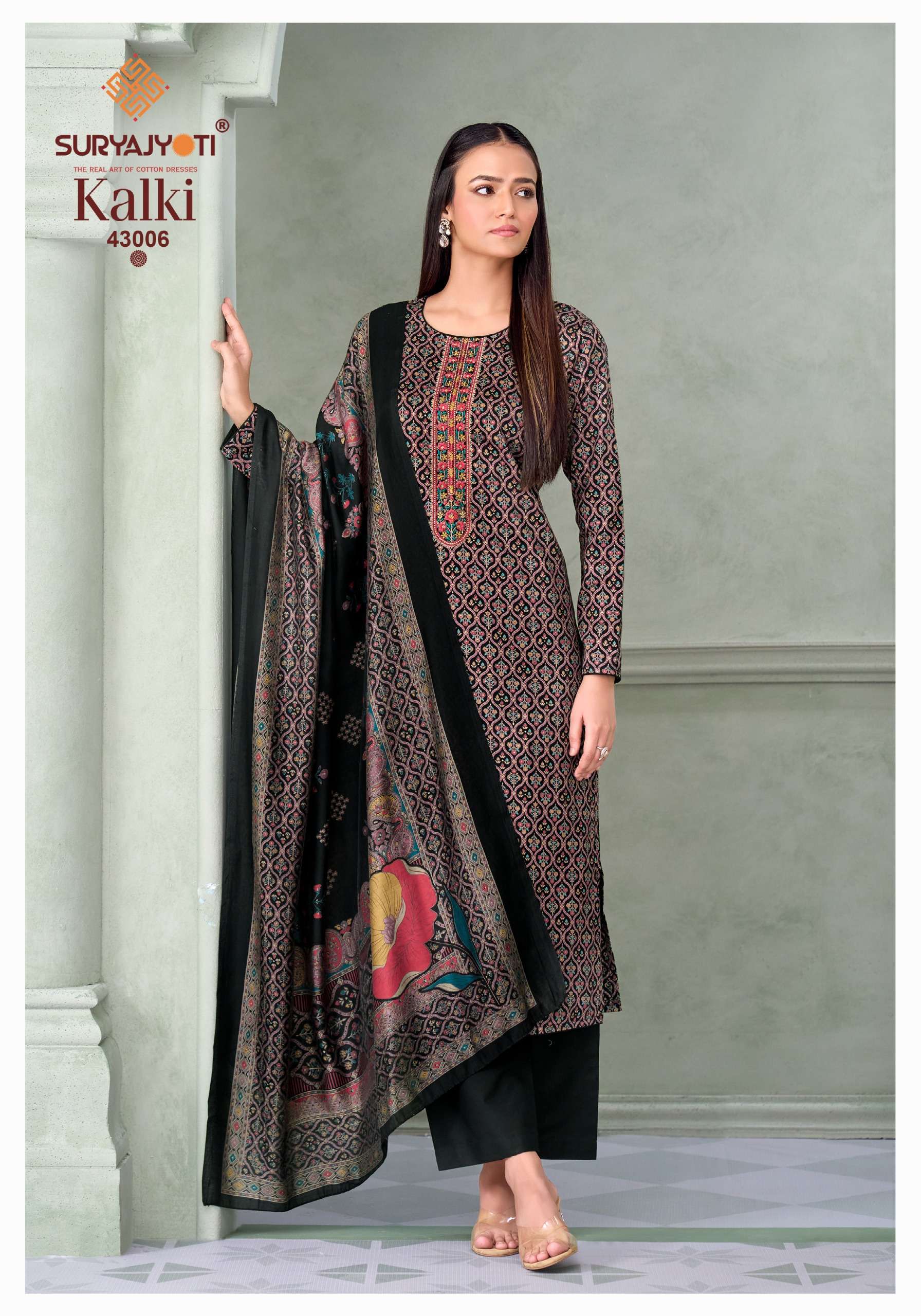 SURYAJYOTI KALKI VOL 43 JAM SATIN  PRINT WITH EMBROIDERY WORK SUIT