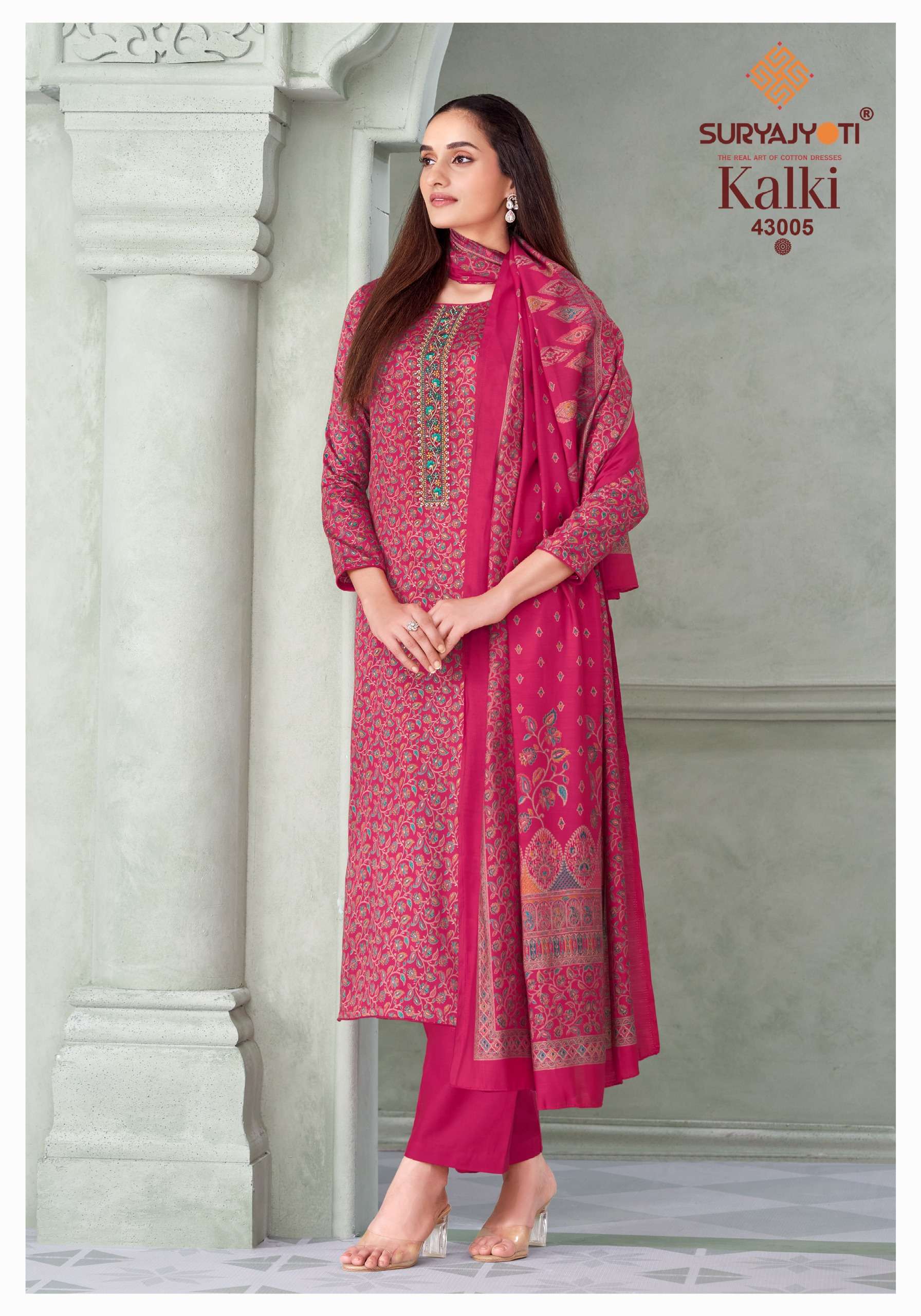 SURYAJYOTI KALKI VOL 43 JAM SATIN  PRINT WITH EMBROIDERY WORK SUIT