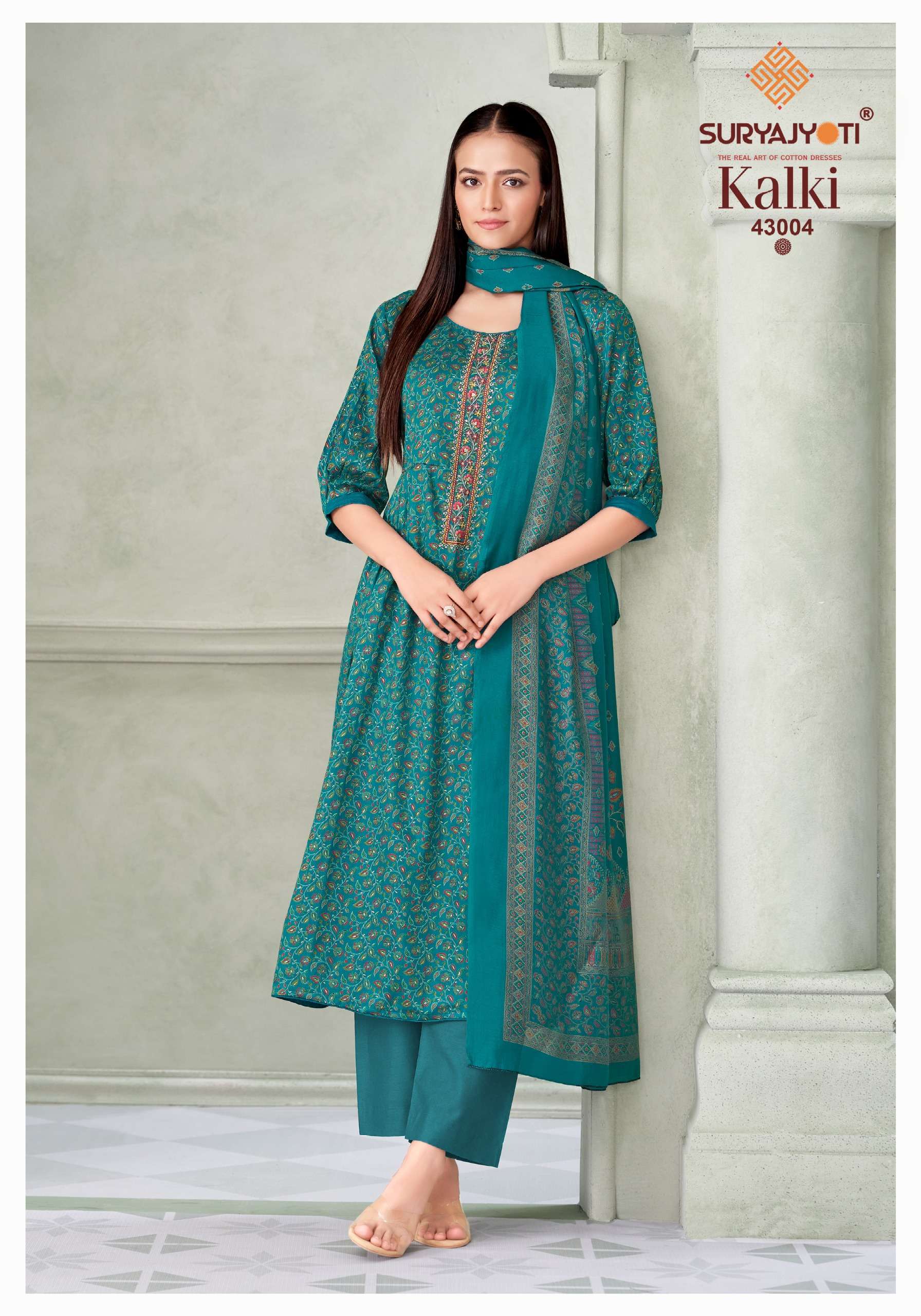 SURYAJYOTI KALKI VOL 43 JAM SATIN  PRINT WITH EMBROIDERY WORK SUIT