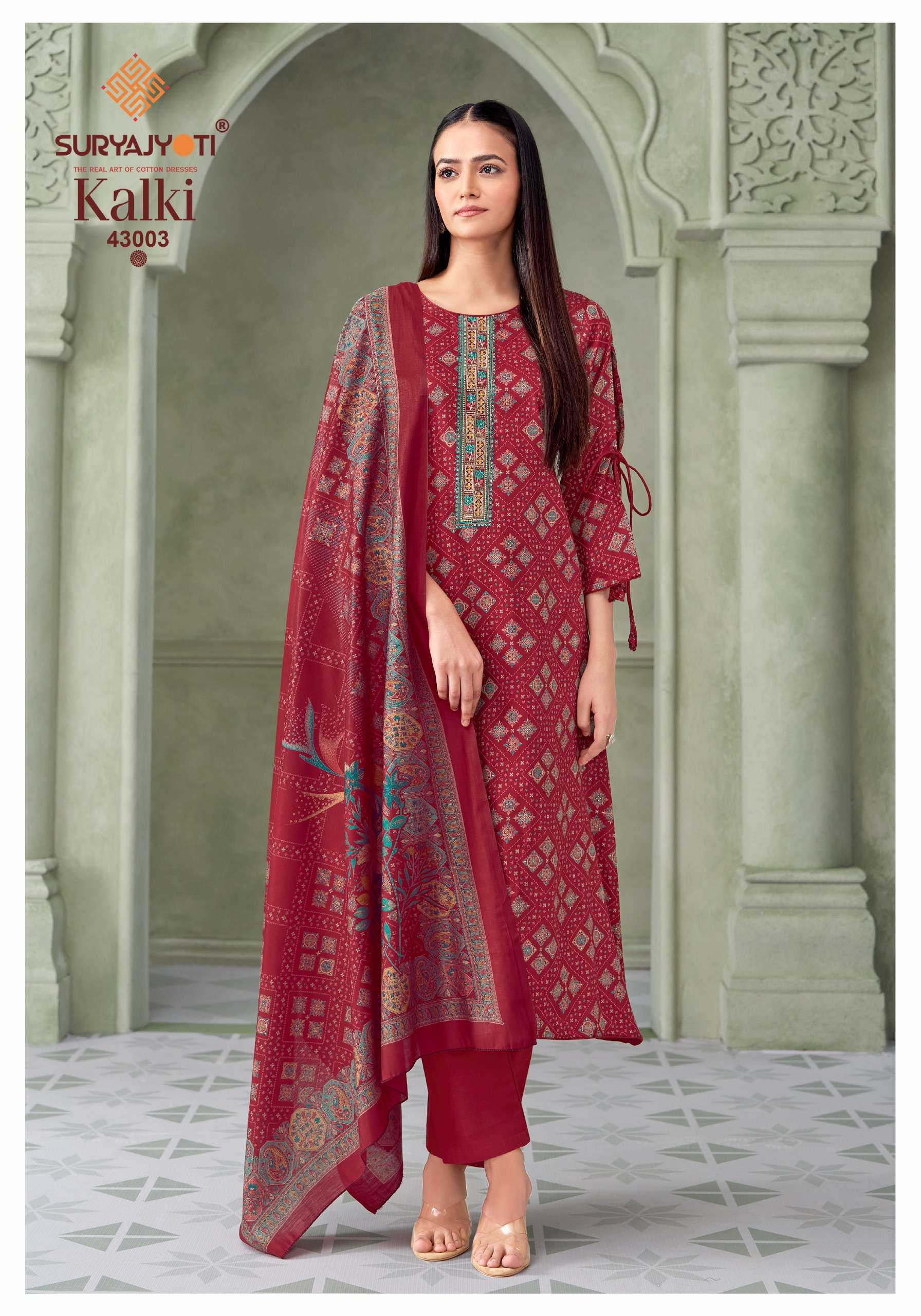 SURYAJYOTI KALKI VOL 43 JAM SATIN  PRINT WITH EMBROIDERY WORK SUIT