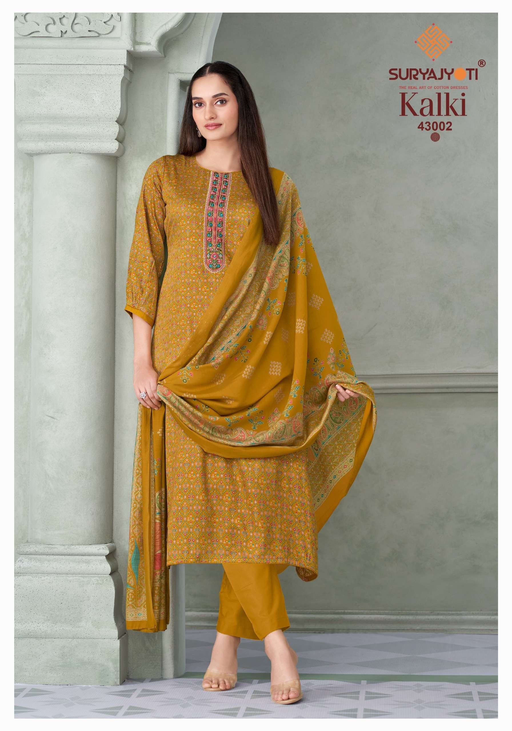 SURYAJYOTI KALKI VOL 43 JAM SATIN  PRINT WITH EMBROIDERY WORK SUIT