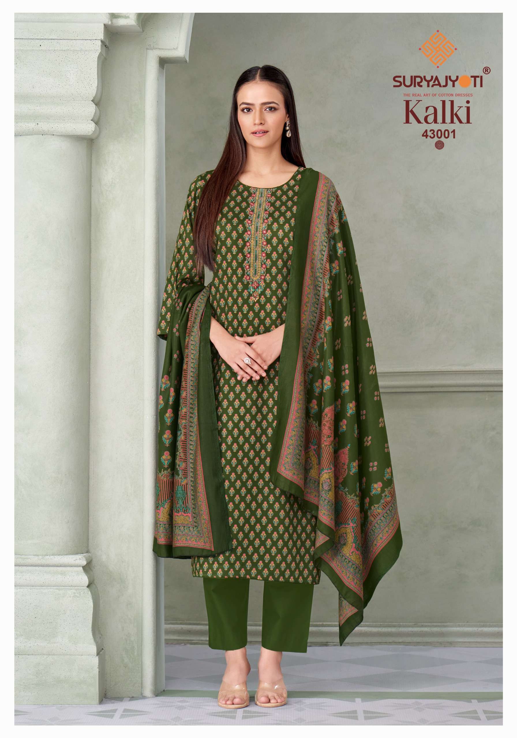 SURYAJYOTI KALKI VOL 43 JAM SATIN  PRINT WITH EMBROIDERY WORK SUIT