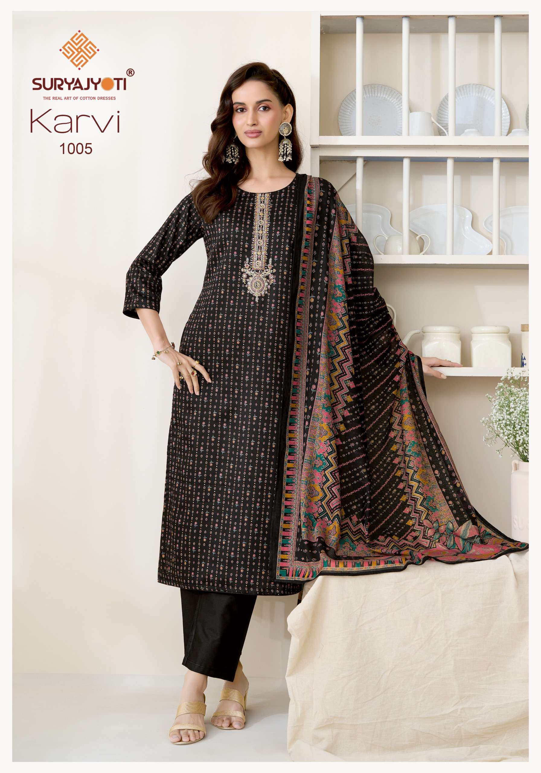SURYAJYOTI KARVI VOL 1 JAM SATIN PRINT WITH FANCY EMBROIDERY WORK SUIT
