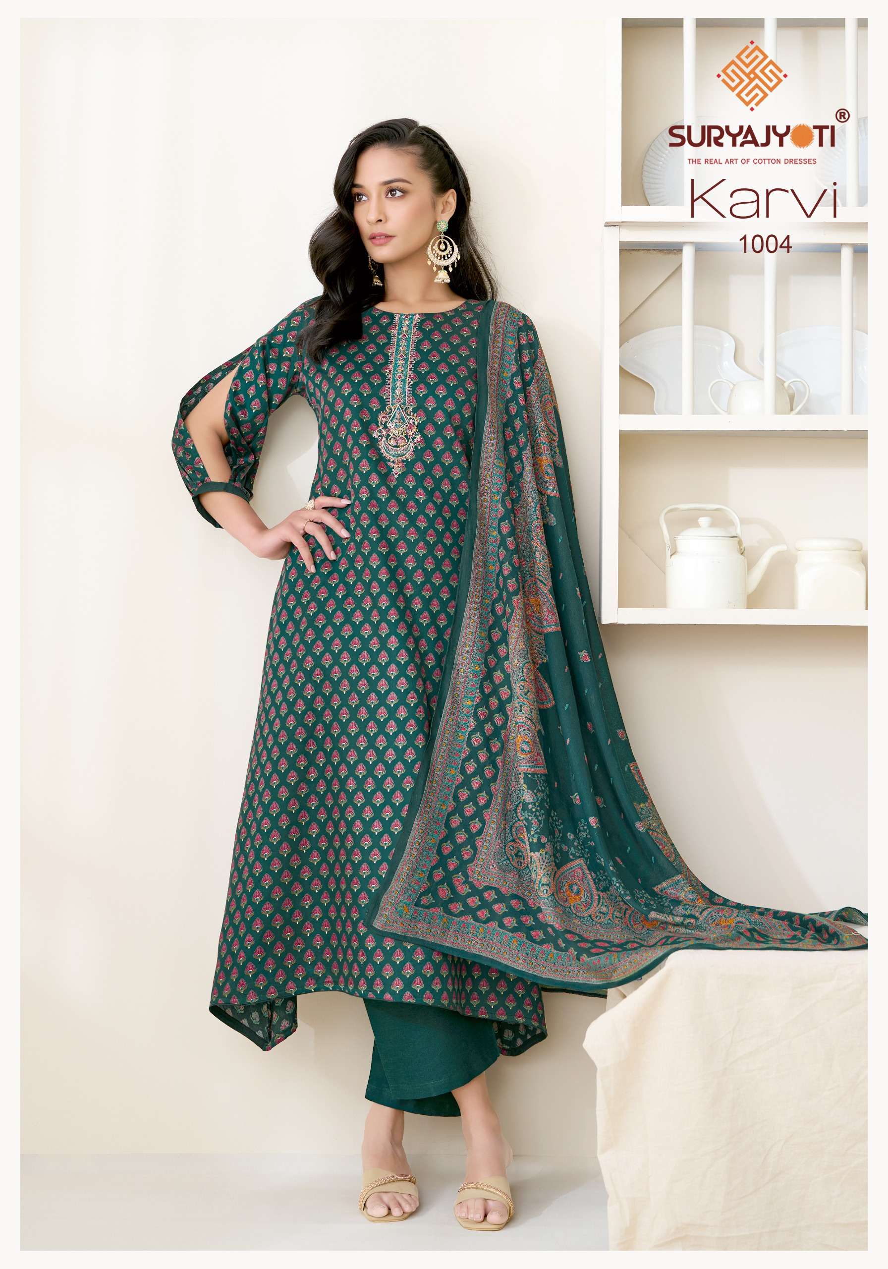 SURYAJYOTI KARVI VOL 1 JAM SATIN PRINT WITH FANCY EMBROIDERY WORK SUIT