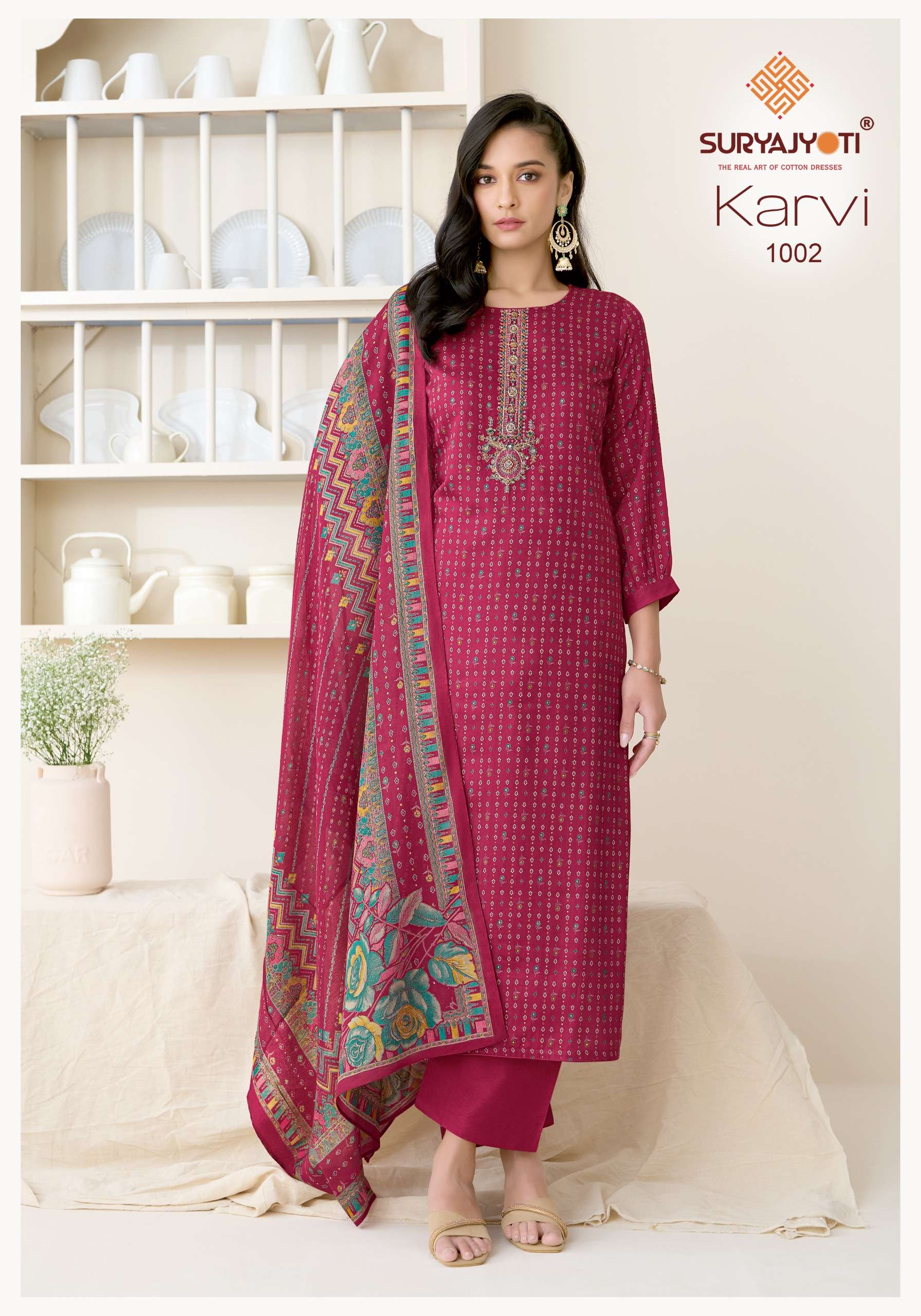 SURYAJYOTI KARVI VOL 1 JAM SATIN PRINT WITH FANCY EMBROIDERY WORK SUIT