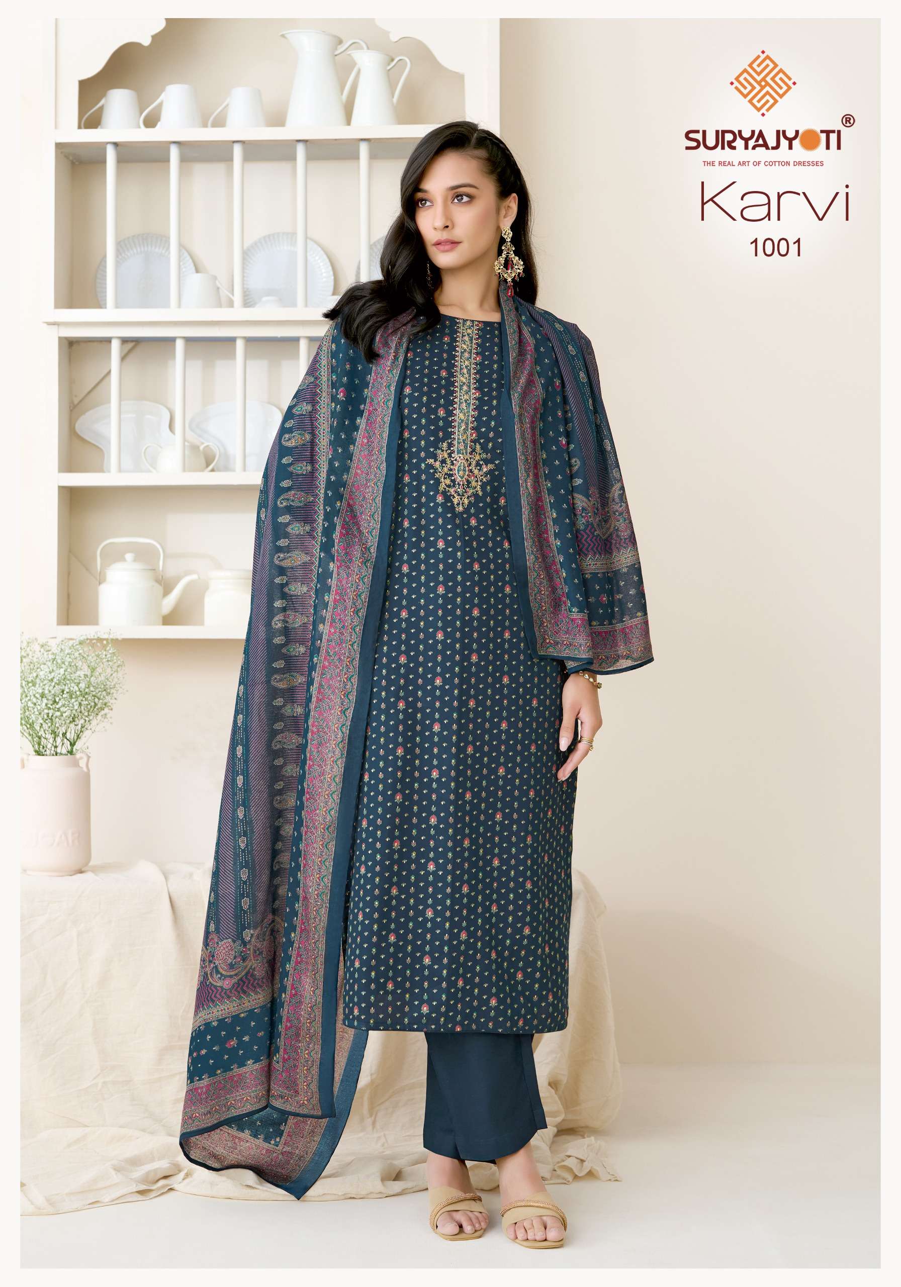 SURYAJYOTI KARVI VOL 1 JAM SATIN PRINT WITH FANCY EMBROIDERY WORK SUIT