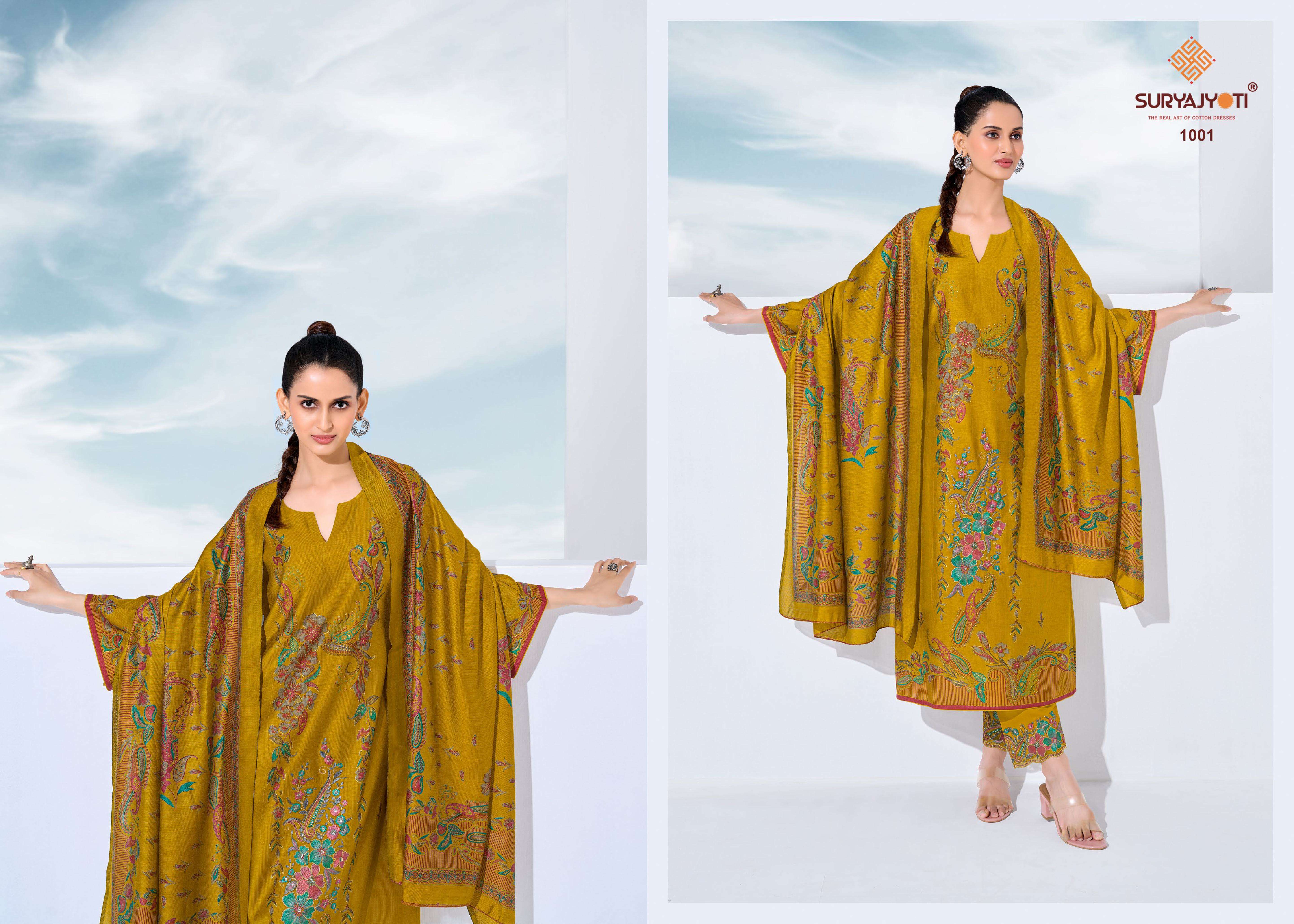 SURYAJYOTI KASHI VOL 1 MODAL FOIL PRINT FABRIC WITH EMBROIDERY WORK SUIT