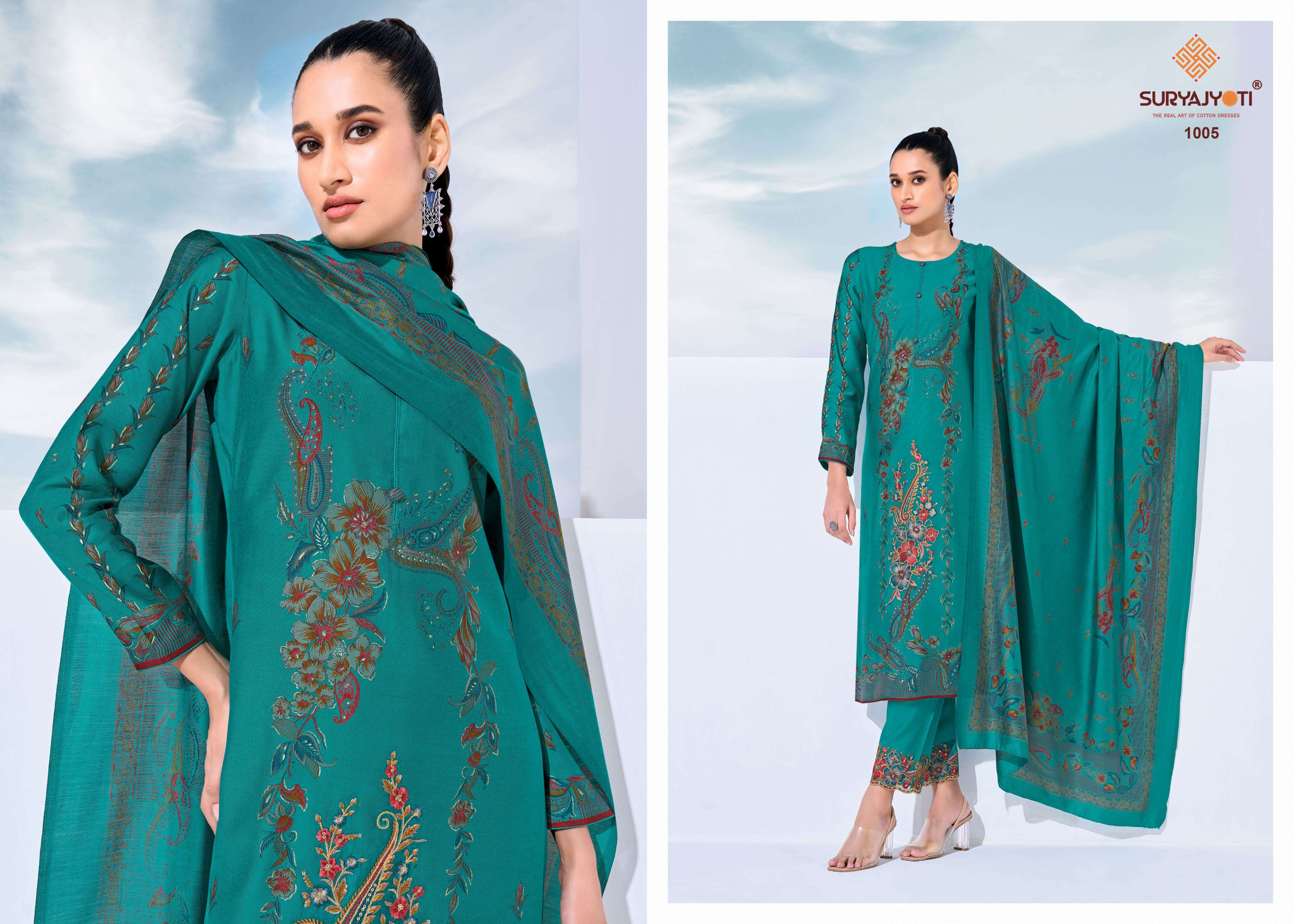 SURYAJYOTI KASHI VOL 1 MODAL FOIL PRINT FABRIC WITH EMBROIDERY WORK SUIT