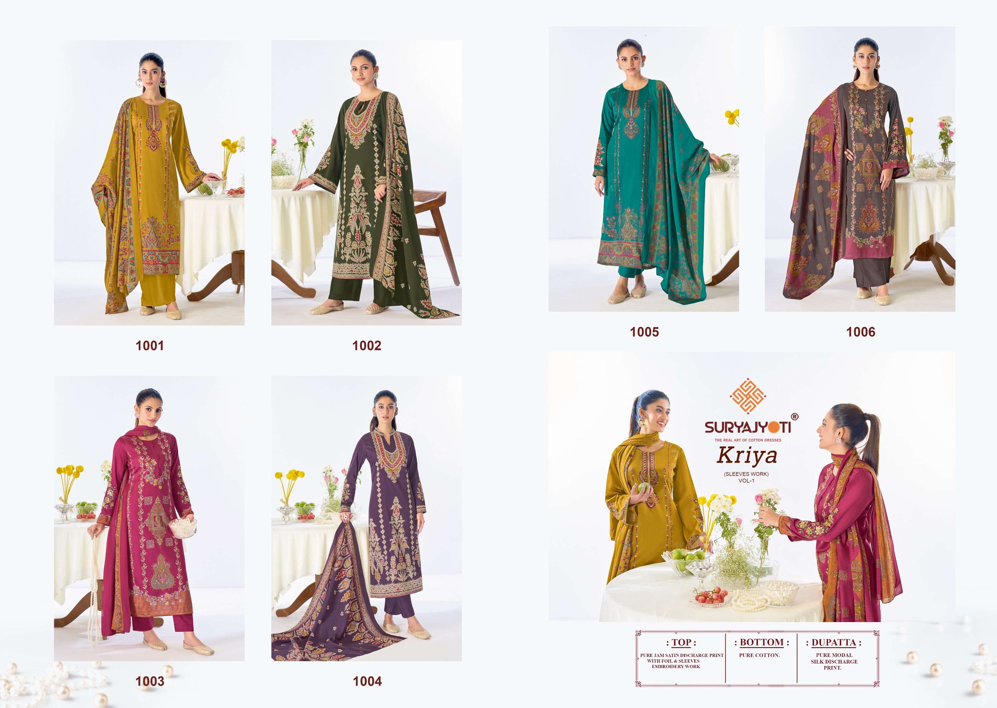 SURYAJYOTI KRIYA VOL 1 JAM SATIN PRINT WITH EMBROIDERY WORK SUIT