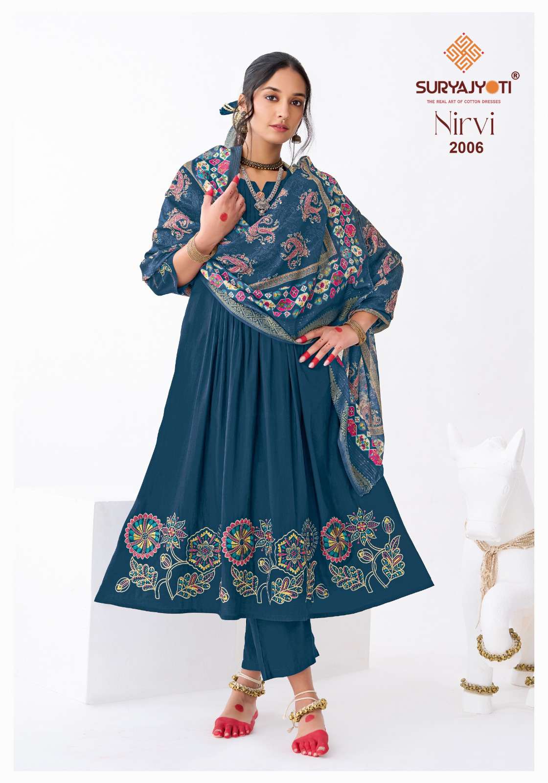 SURYAJYOTI  NIRVI STITCH VOL 2 MODAL SILK DESIGNER WORK ANARKALI STYLE LADIES 3PCS SET COLLECTION 