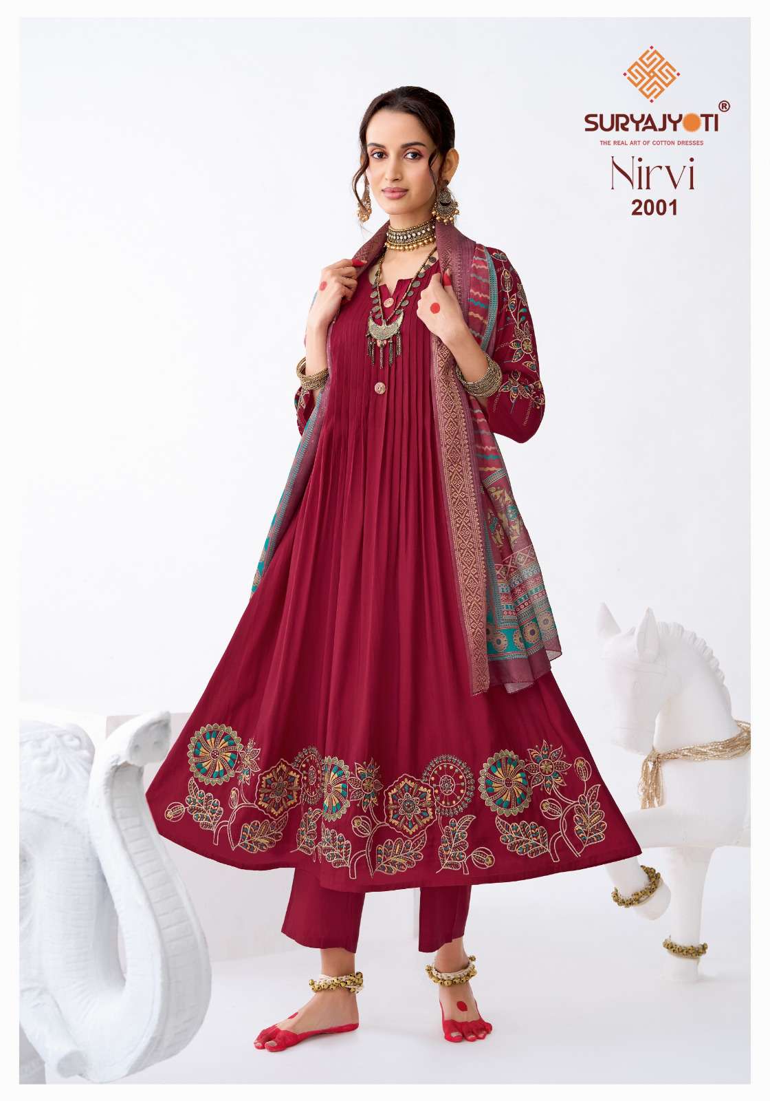 SURYAJYOTI  NIRVI STITCH VOL 2 MODAL SILK DESIGNER WORK ANARKALI STYLE LADIES 3PCS SET COLLECTION 