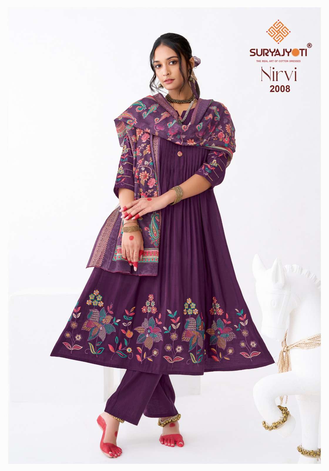 SURYAJYOTI  NIRVI STITCH VOL 2 MODAL SILK DESIGNER WORK ANARKALI STYLE LADIES 3PCS SET COLLECTION 
