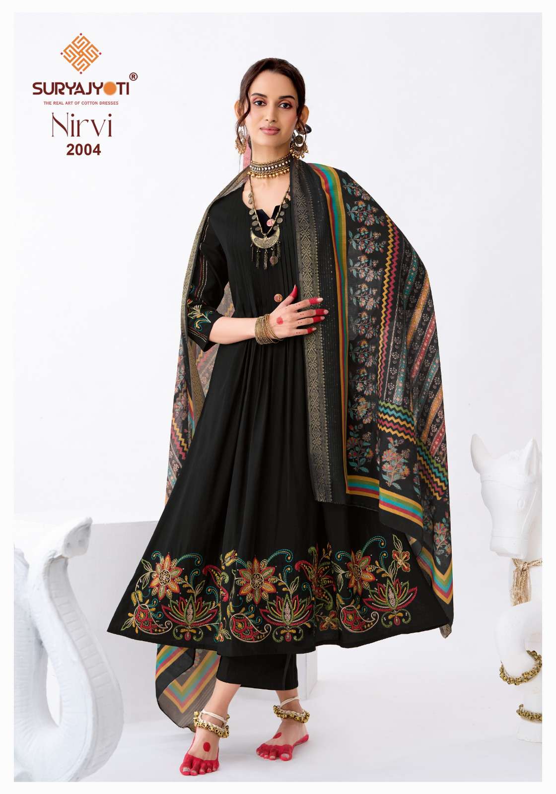 SURYAJYOTI  NIRVI STITCH VOL 2 MODAL SILK DESIGNER WORK ANARKALI STYLE LADIES 3PCS SET COLLECTION 