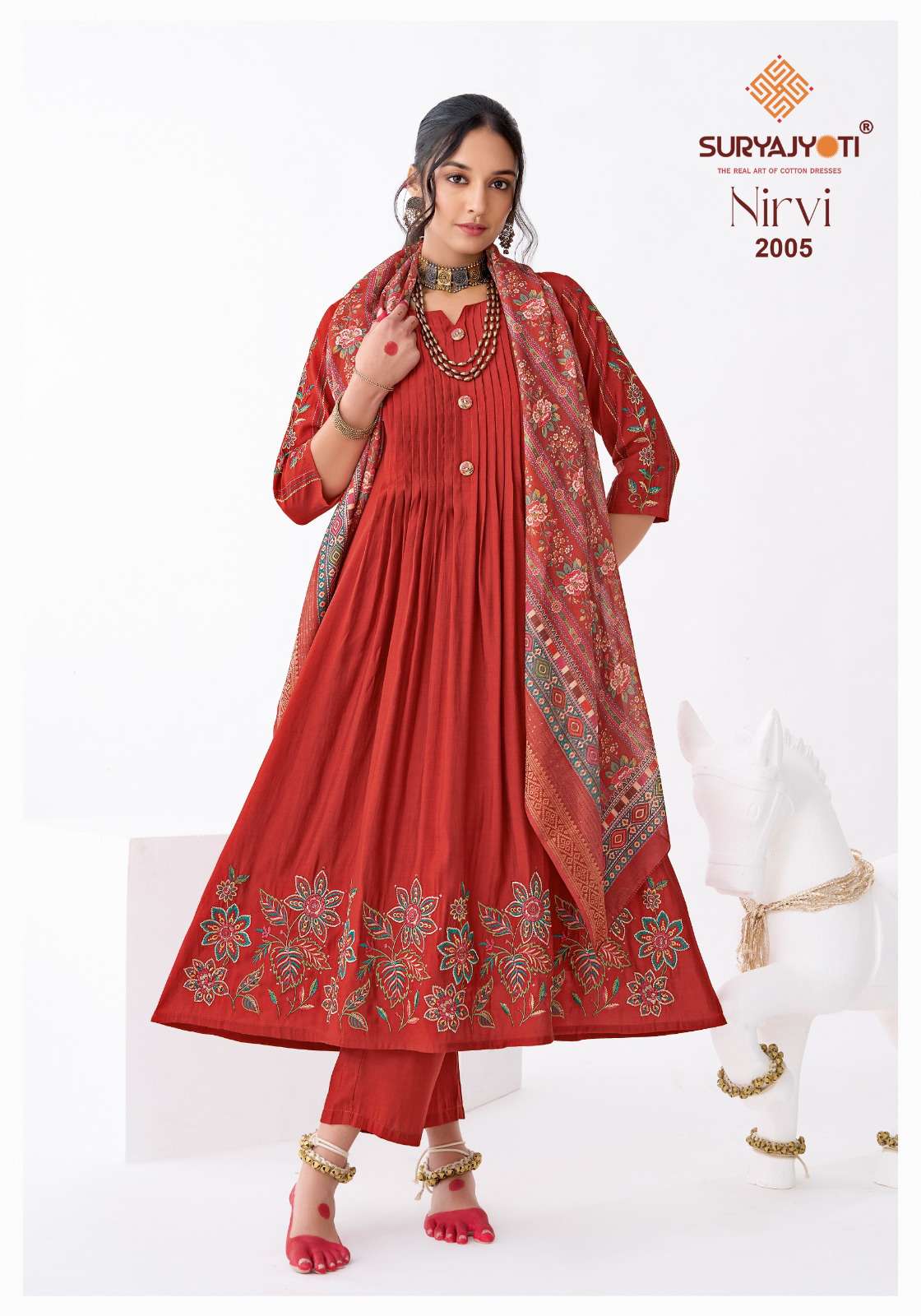 SURYAJYOTI  NIRVI STITCH VOL 2 MODAL SILK DESIGNER WORK ANARKALI STYLE LADIES 3PCS SET COLLECTION 