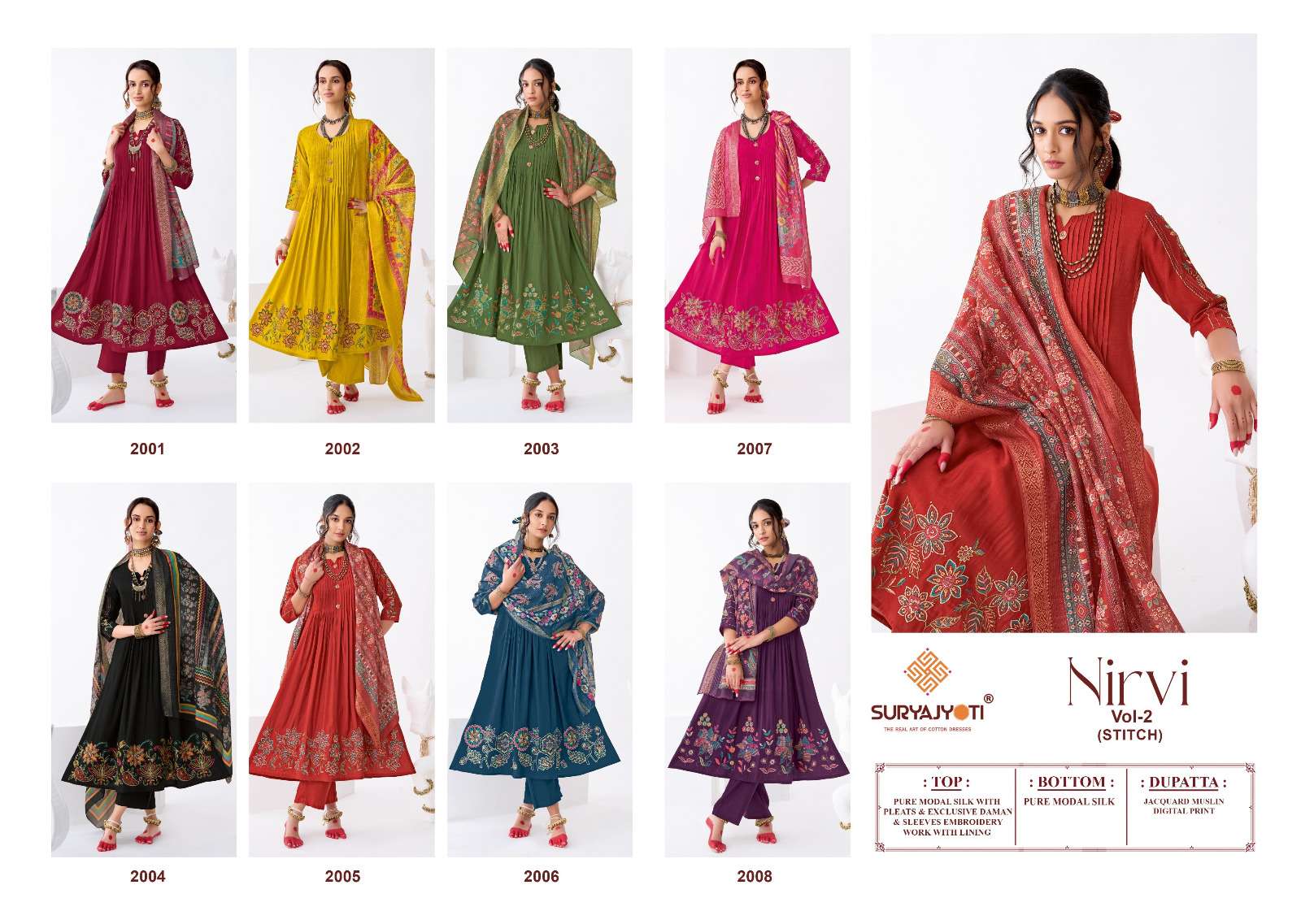 SURYAJYOTI  NIRVI STITCH VOL 2 MODAL SILK DESIGNER WORK ANARKALI STYLE LADIES 3PCS SET COLLECTION 