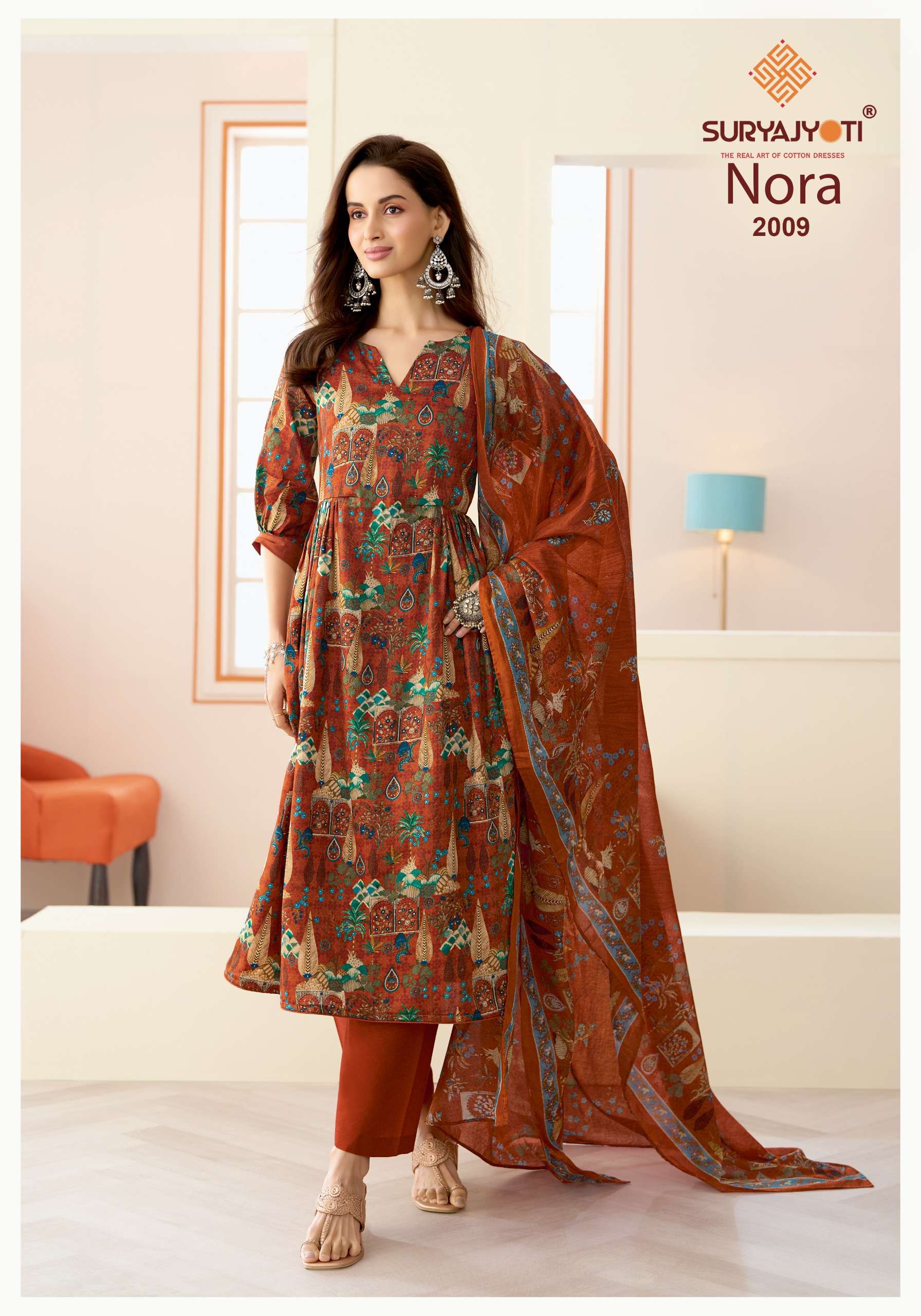 SURYAJYOTI NORA VOL 2 JAM SATIN PRINT WITH FANCY WORK SUIT