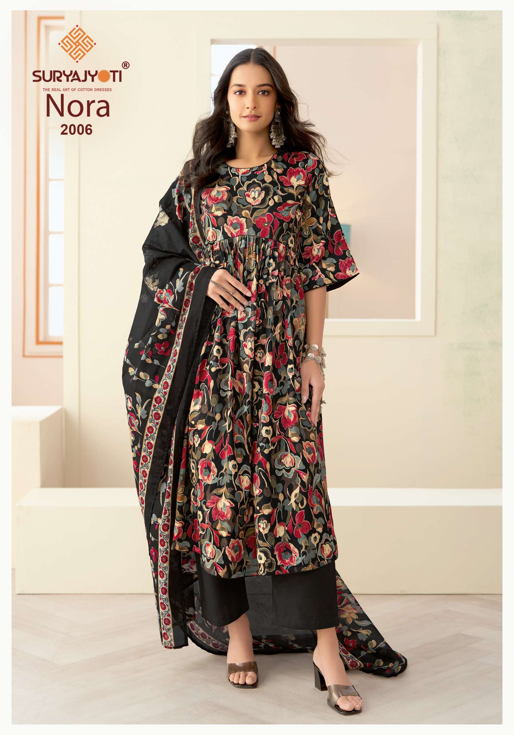 SURYAJYOTI NORA VOL 2 JAM SATIN PRINT WITH FANCY WORK SUIT