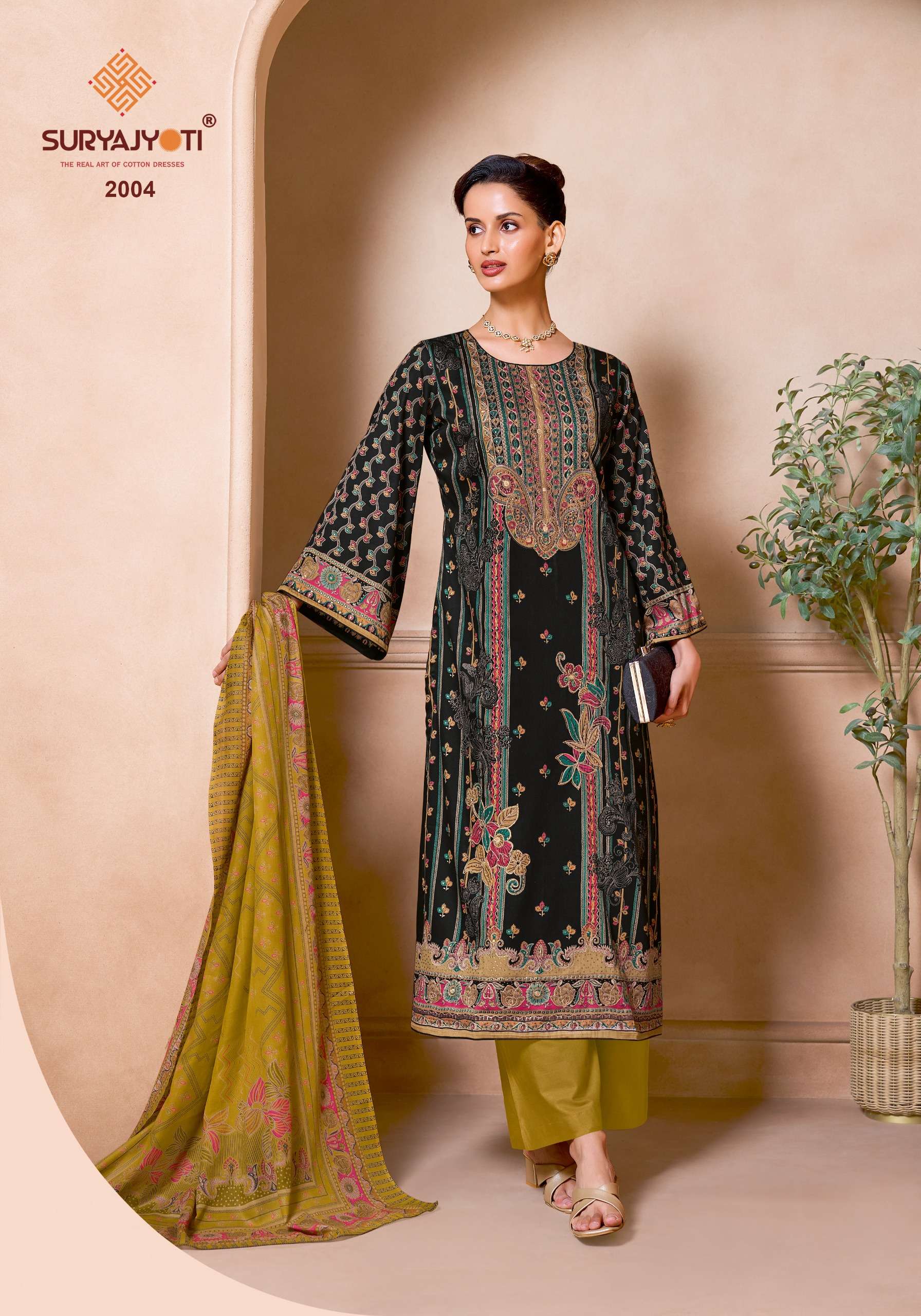 SURYAJYOTI ZARINA VOL 2 JAM SATIN PRINT WITH SWAROVSKI WORK SUIT