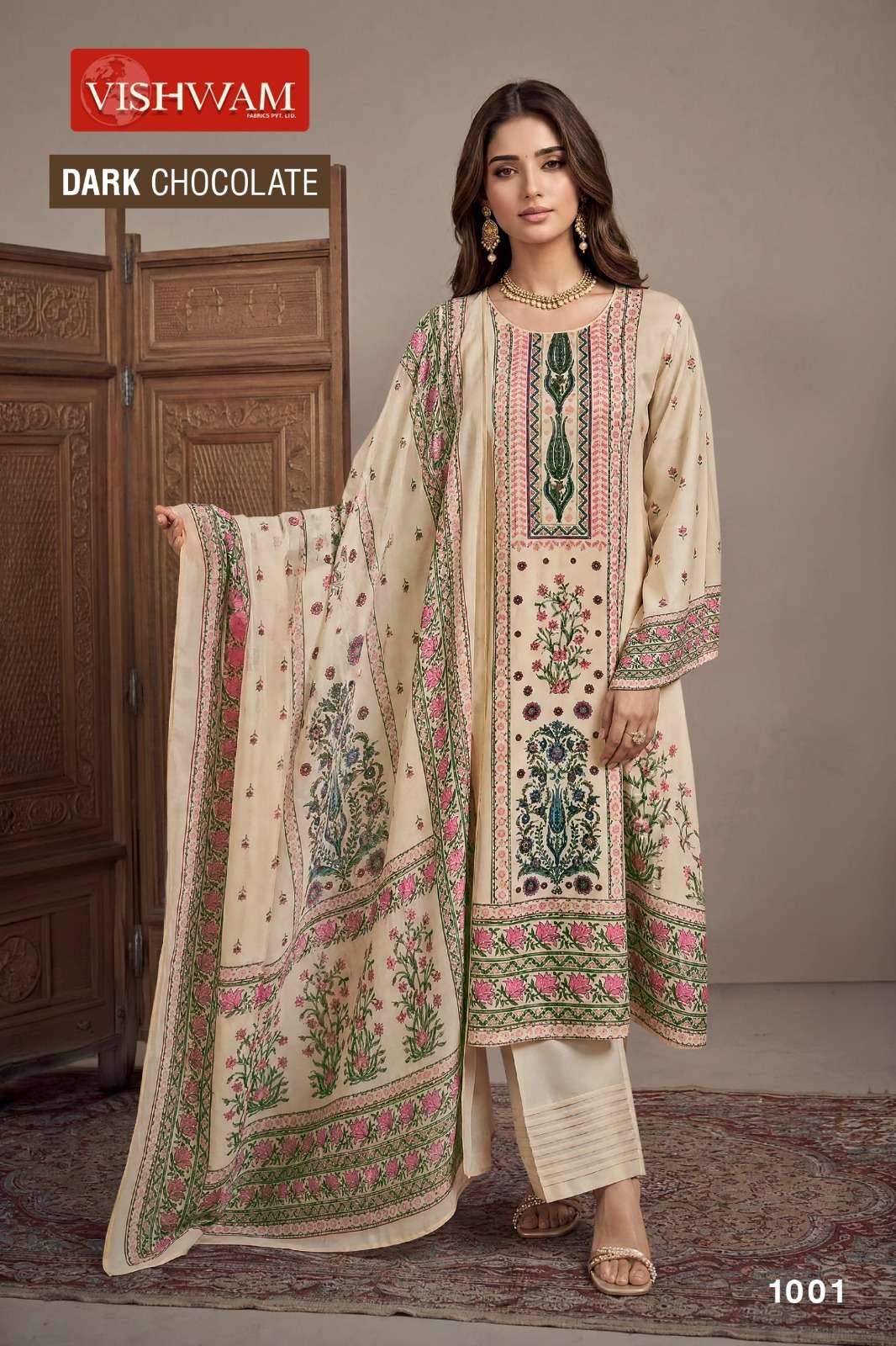 VISHWAM FABRICS DARK CHOCOLATE VOL 1 RAYON EMBROIDERY DESIGNER WORK SUIT
