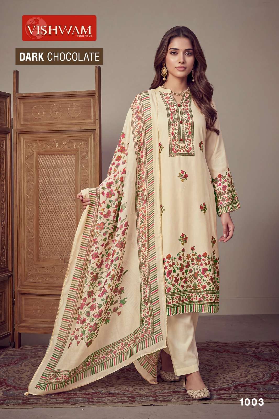 VISHWAM FABRICS DARK CHOCOLATE VOL 1 RAYON EMBROIDERY DESIGNER WORK SUIT