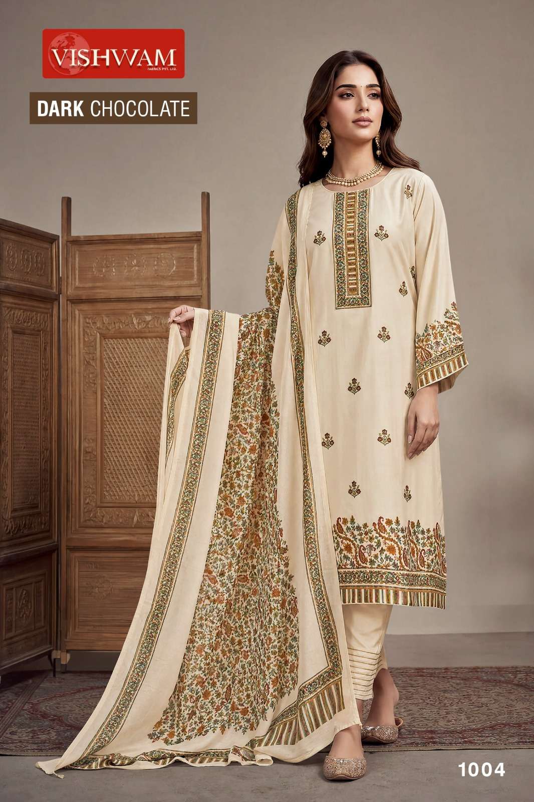 VISHWAM FABRICS DARK CHOCOLATE VOL 1 RAYON EMBROIDERY DESIGNER WORK SUIT