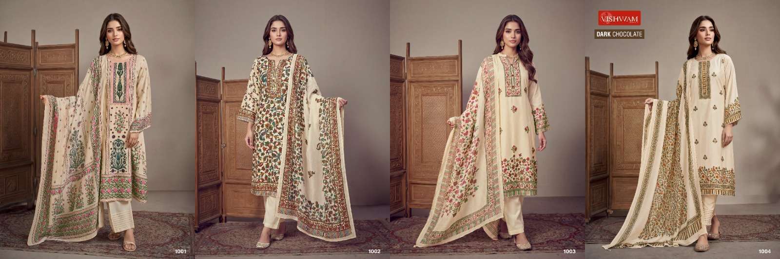 VISHWAM FABRICS DARK CHOCOLATE VOL 1 RAYON EMBROIDERY DESIGNER WORK SUIT