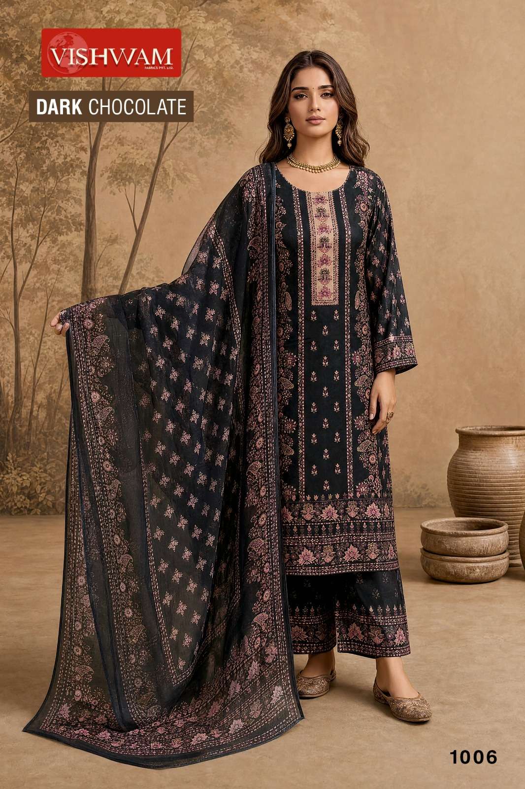 VISHWAM FABRICS DARK CHOCOLATE VOL 2 RAYON DESIGNER WORK SUIT
