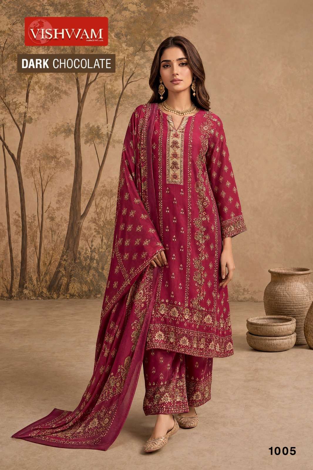 VISHWAM FABRICS DARK CHOCOLATE VOL 2 RAYON DESIGNER WORK SUIT