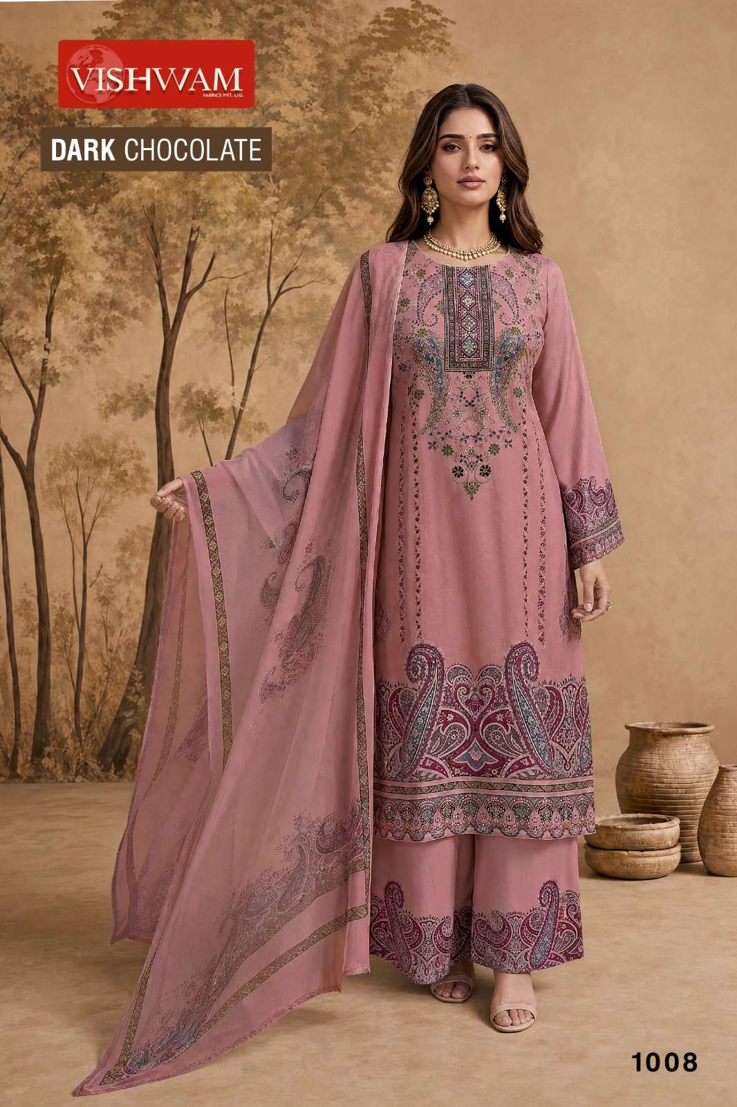 VISHWAM FABRICS DARK CHOCOLATE VOL 2 RAYON DESIGNER WORK SUIT