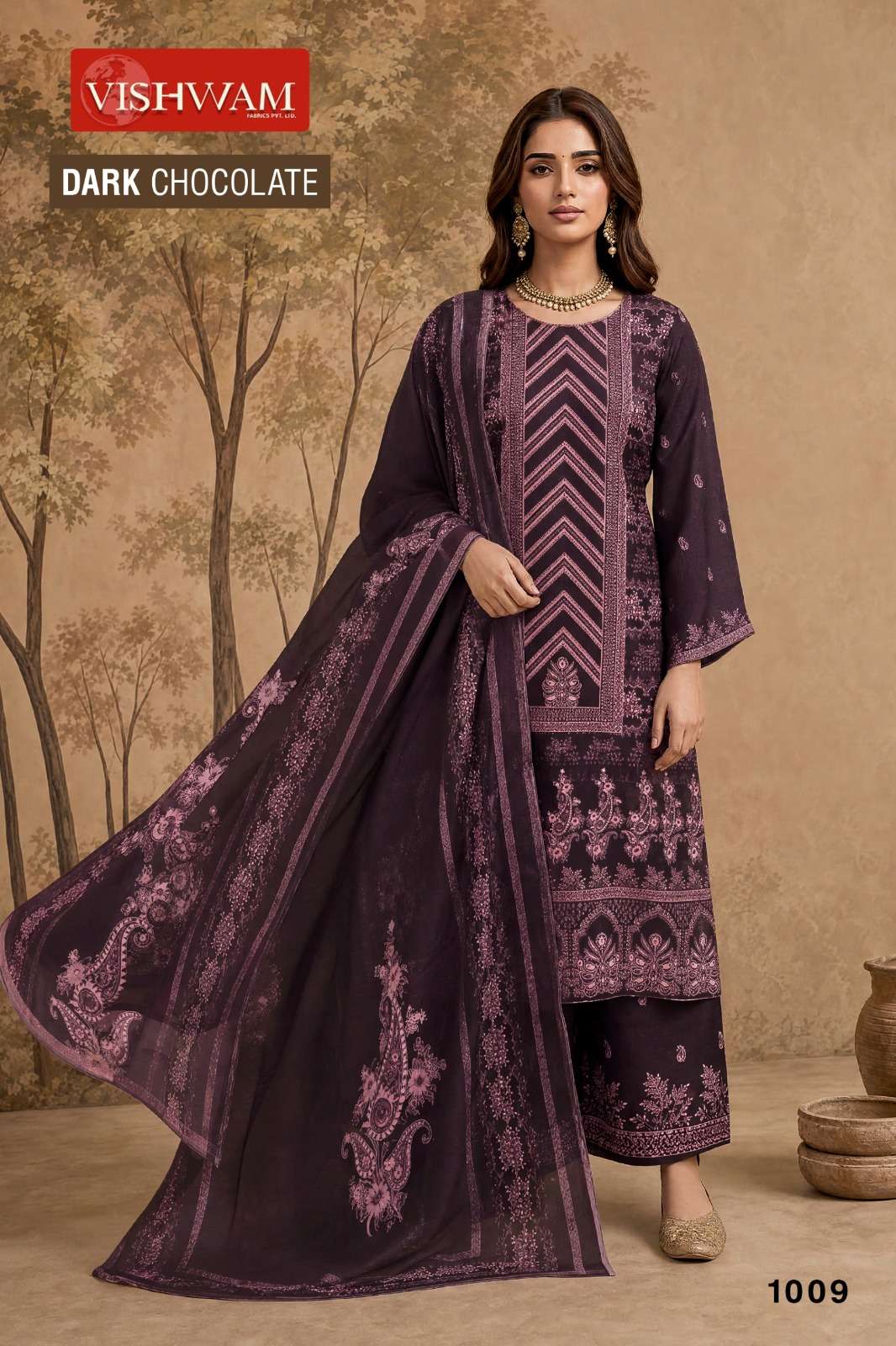 VISHWAM FABRICS DARK CHOCOLATE VOL 2 RAYON DESIGNER WORK SUIT