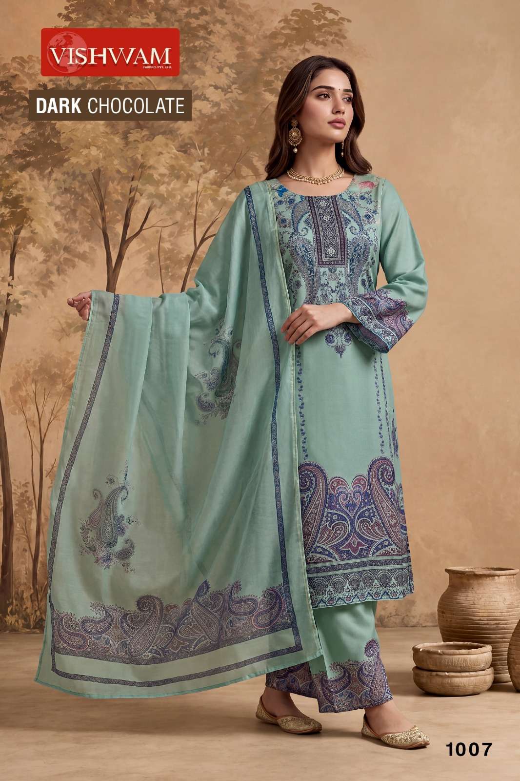 VISHWAM FABRICS DARK CHOCOLATE VOL 2 RAYON DESIGNER WORK SUIT