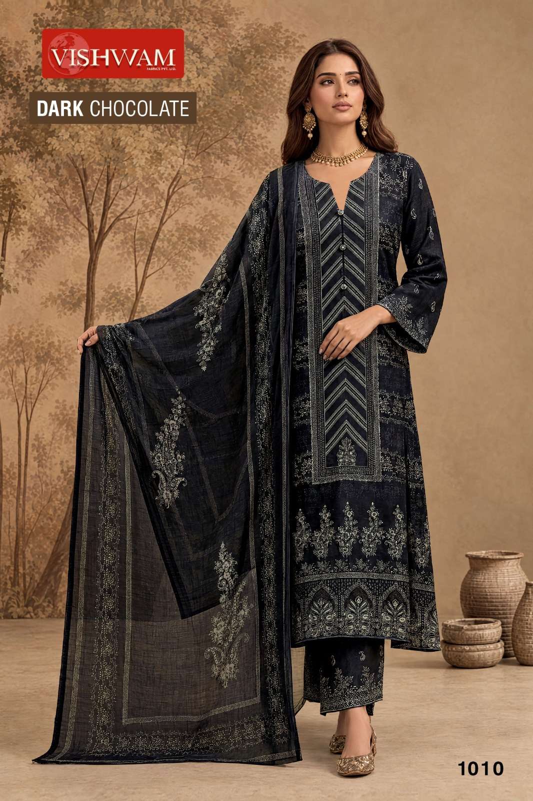 VISHWAM FABRICS DARK CHOCOLATE VOL 2 RAYON DESIGNER WORK SUIT
