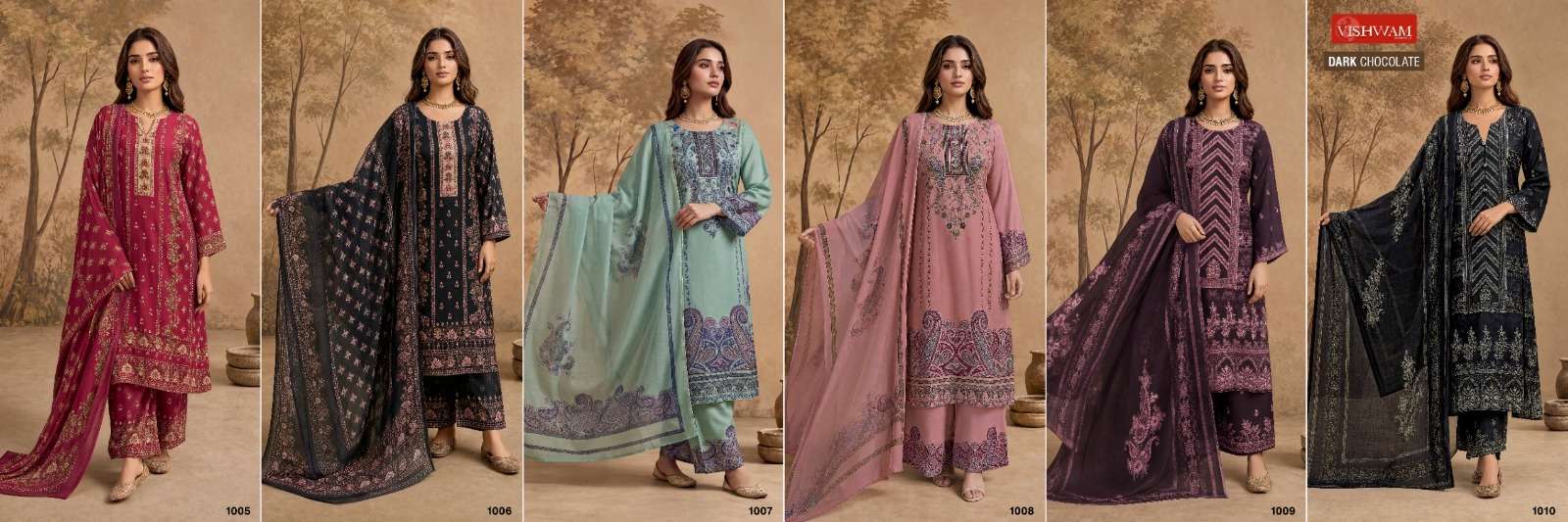 VISHWAM FABRICS DARK CHOCOLATE VOL 2 RAYON DESIGNER WORK SUIT