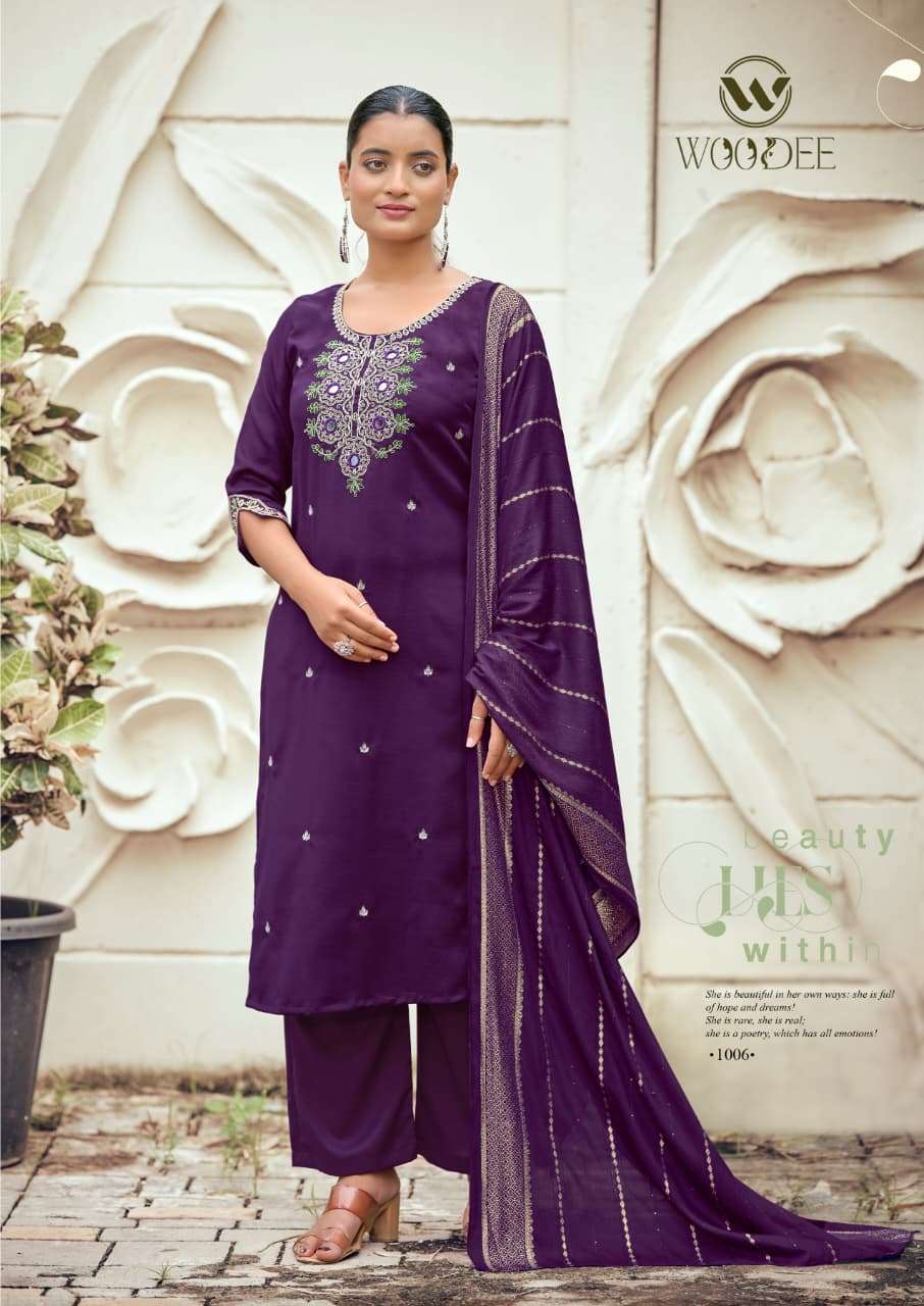 WOODEE RAAHI SILK FANCY EMBROIDERIES WORK LADIES 3PCS SET COLLECTION 