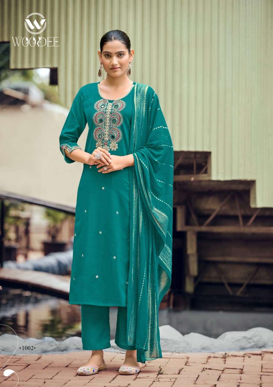 WOODEE RAAHI SILK FANCY EMBROIDERIES WORK LADIES 3PCS SET COLLECTION 