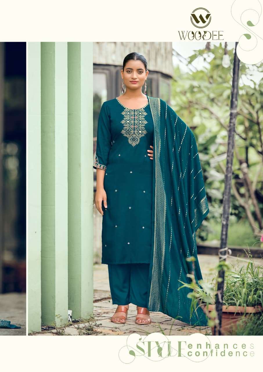 WOODEE RAAHI SILK FANCY EMBROIDERIES WORK LADIES 3PCS SET COLLECTION 