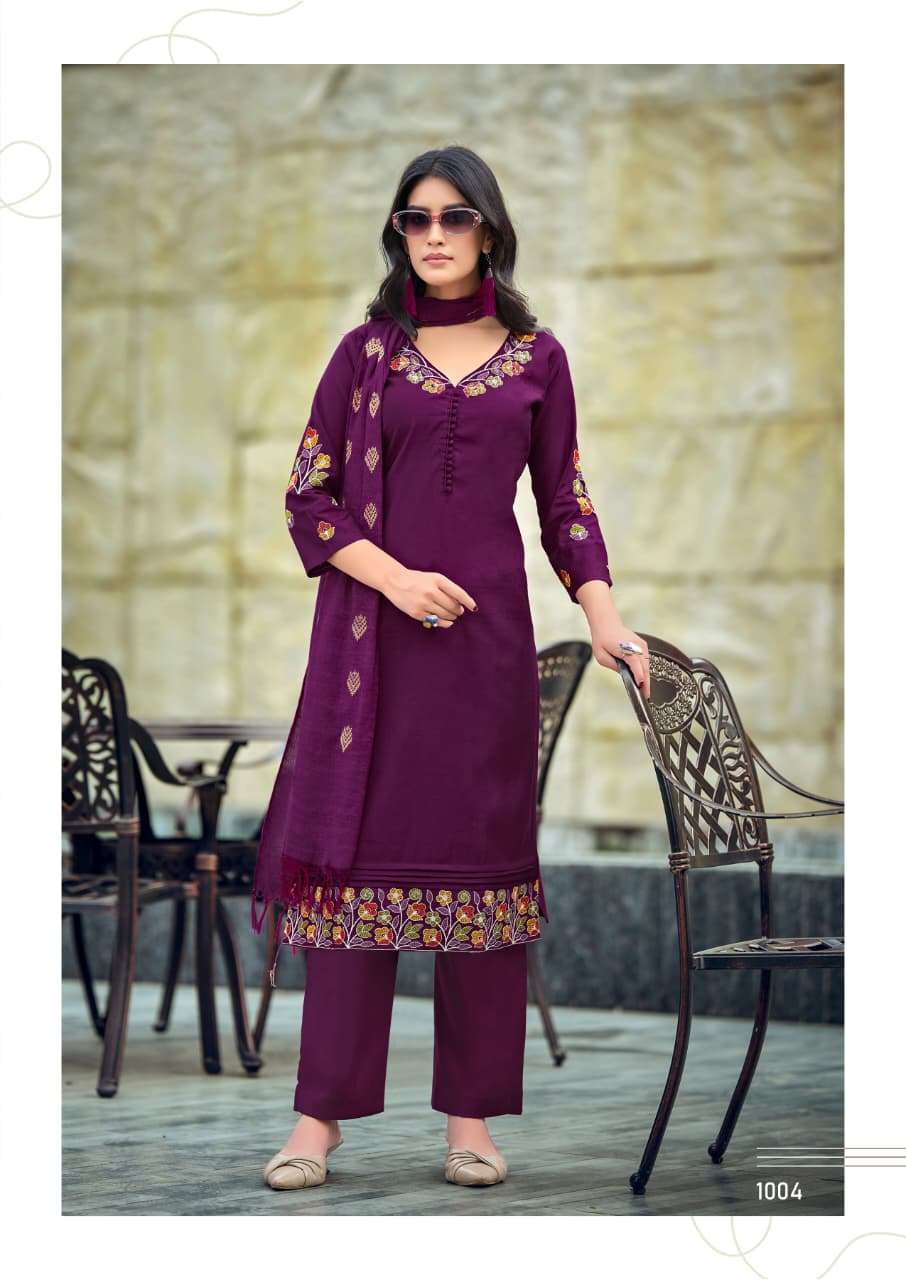 WOODEE TANISHA VOL 2 VISCOSE FANCY WORKS LADIES KURTI BOTTOM AND DUPATTA SET 