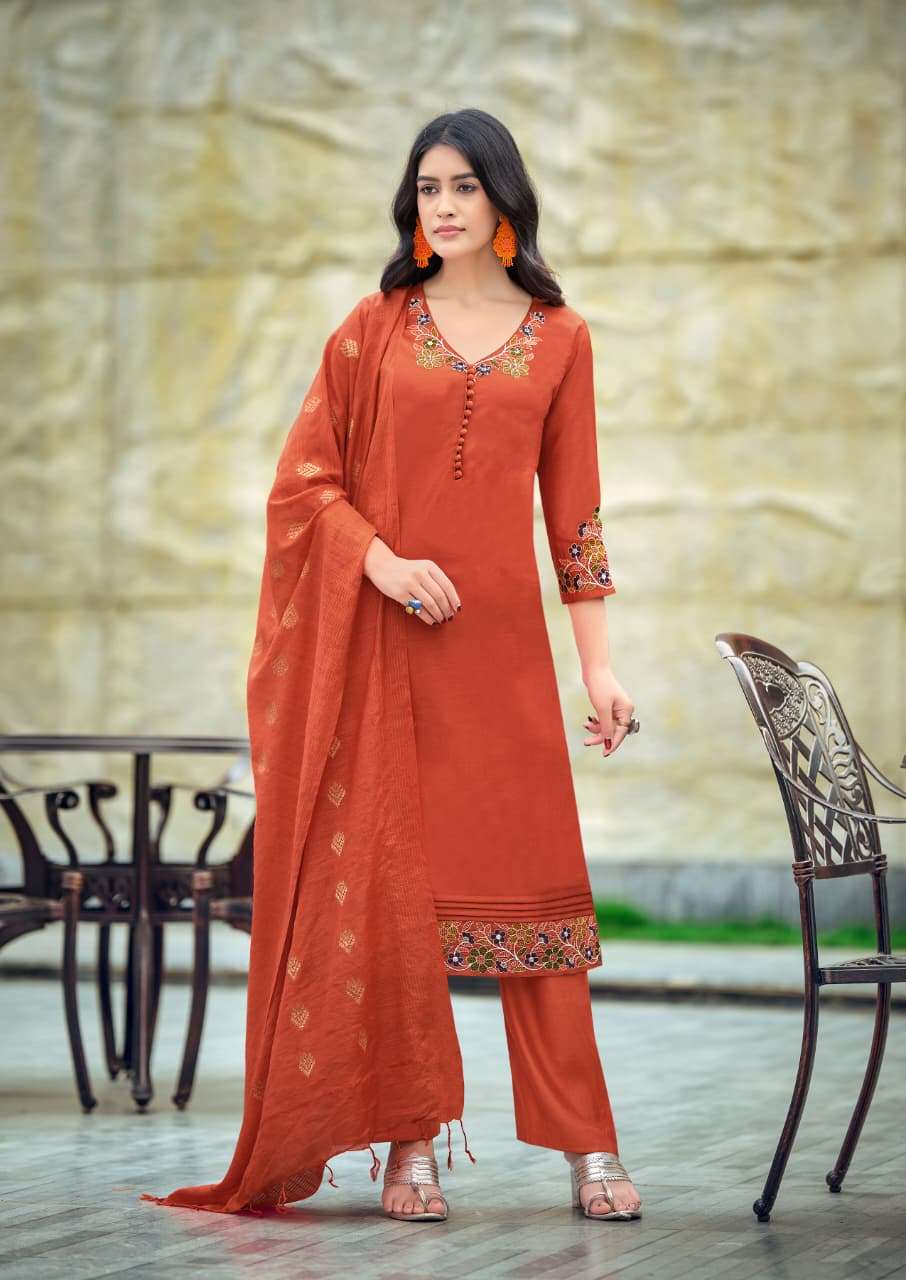 WOODEE TANISHA VOL 2 VISCOSE FANCY WORKS LADIES KURTI BOTTOM AND DUPATTA SET 