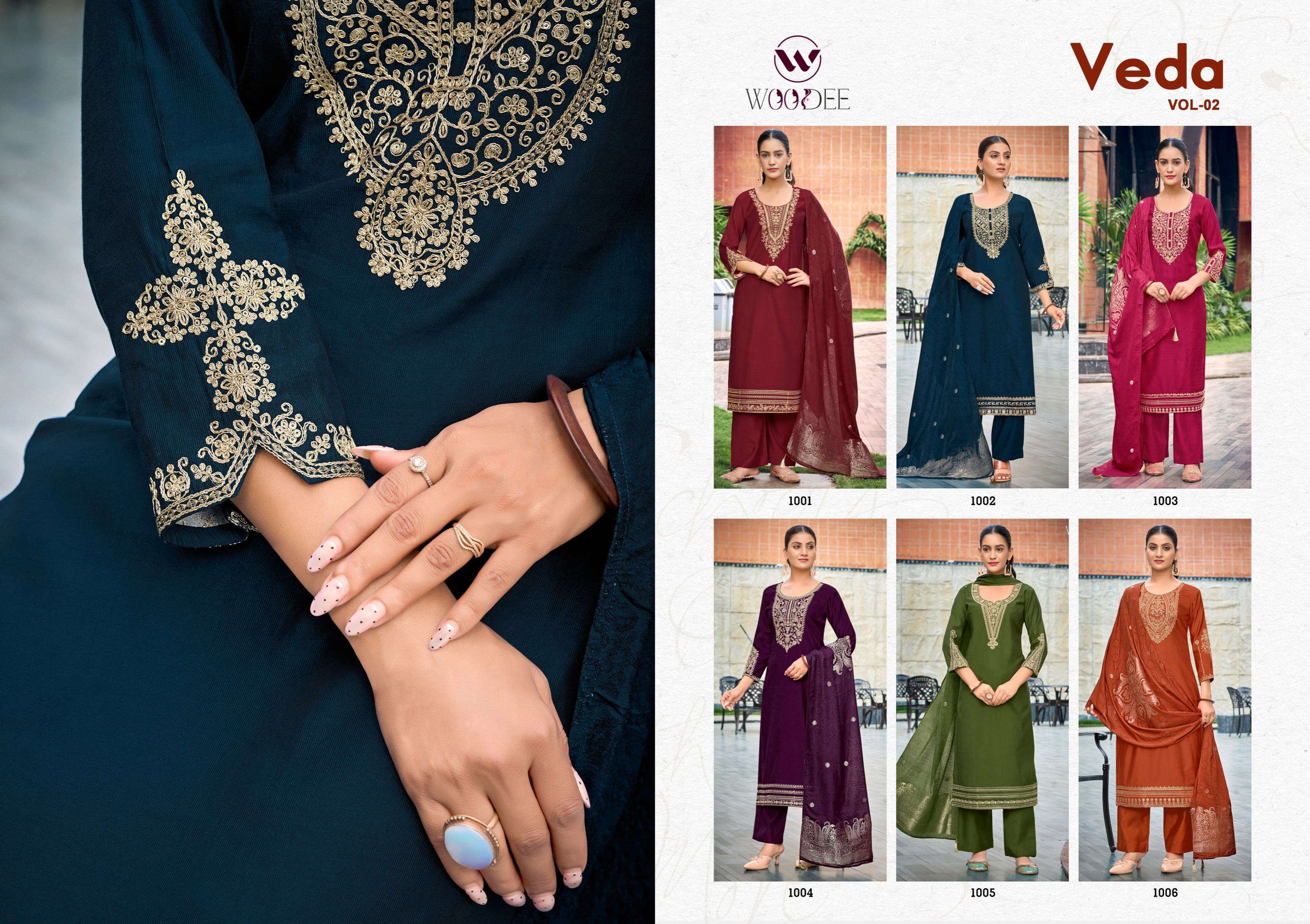 WOODEE VEDA VOL 2 VISCOSE FANCY EMBROIDERIES WORK LADIES 3PCS SET COLLECTION 